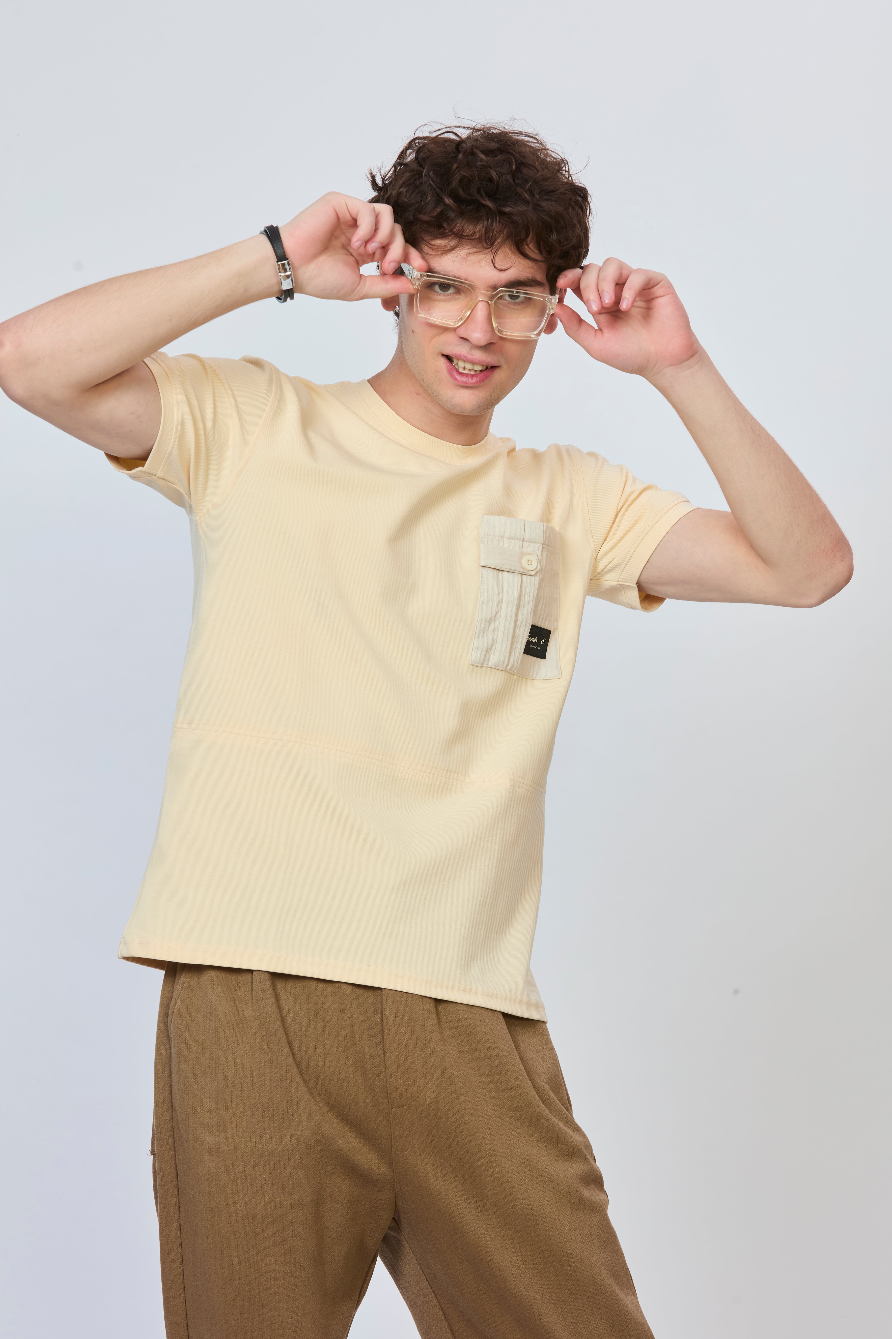 Classic Cream Casual T-Shirt with Pocket