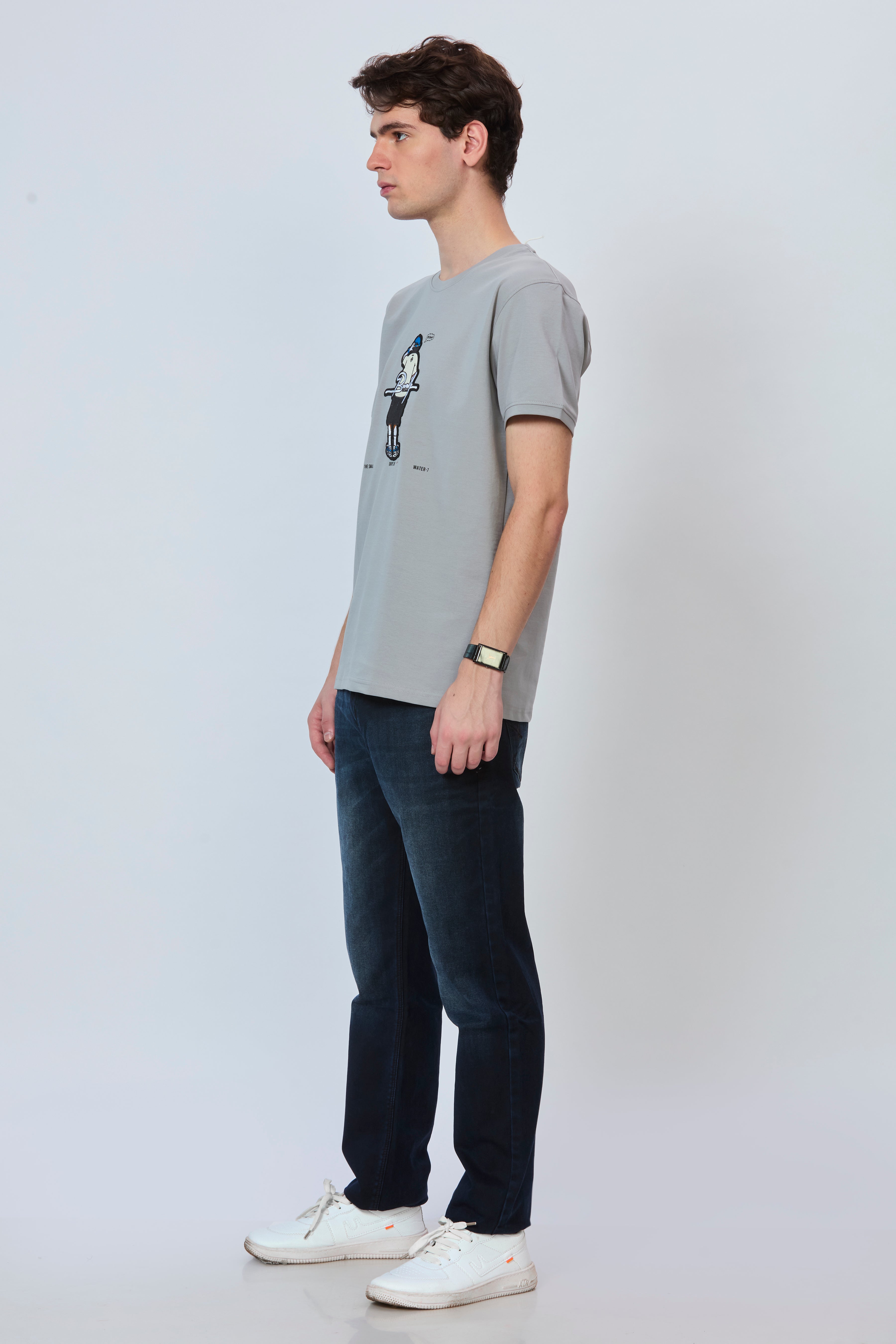 Smoky Grey Minimal Embroidery T-Shirt