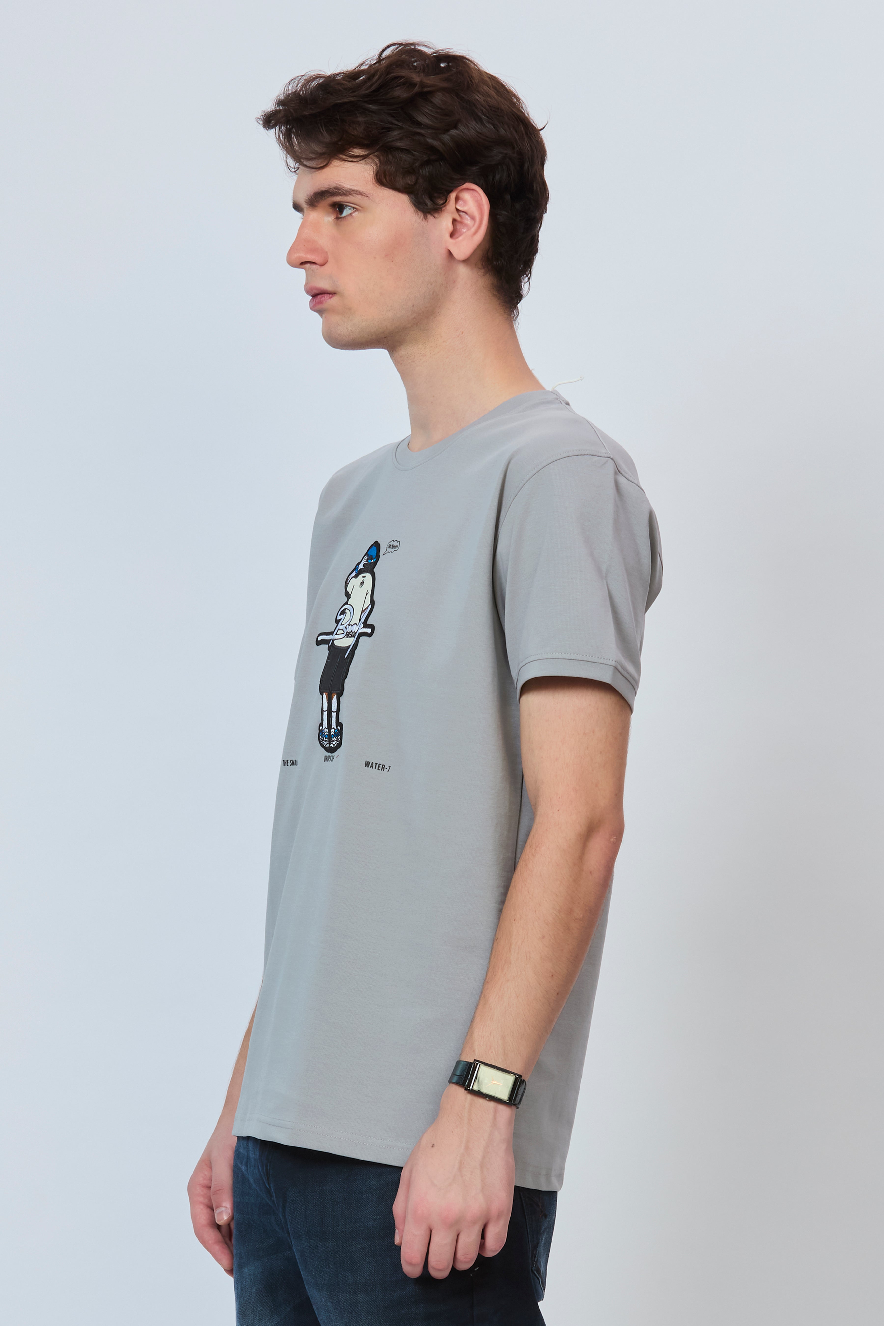 Smoky Grey Minimal Embroidery T-Shirt