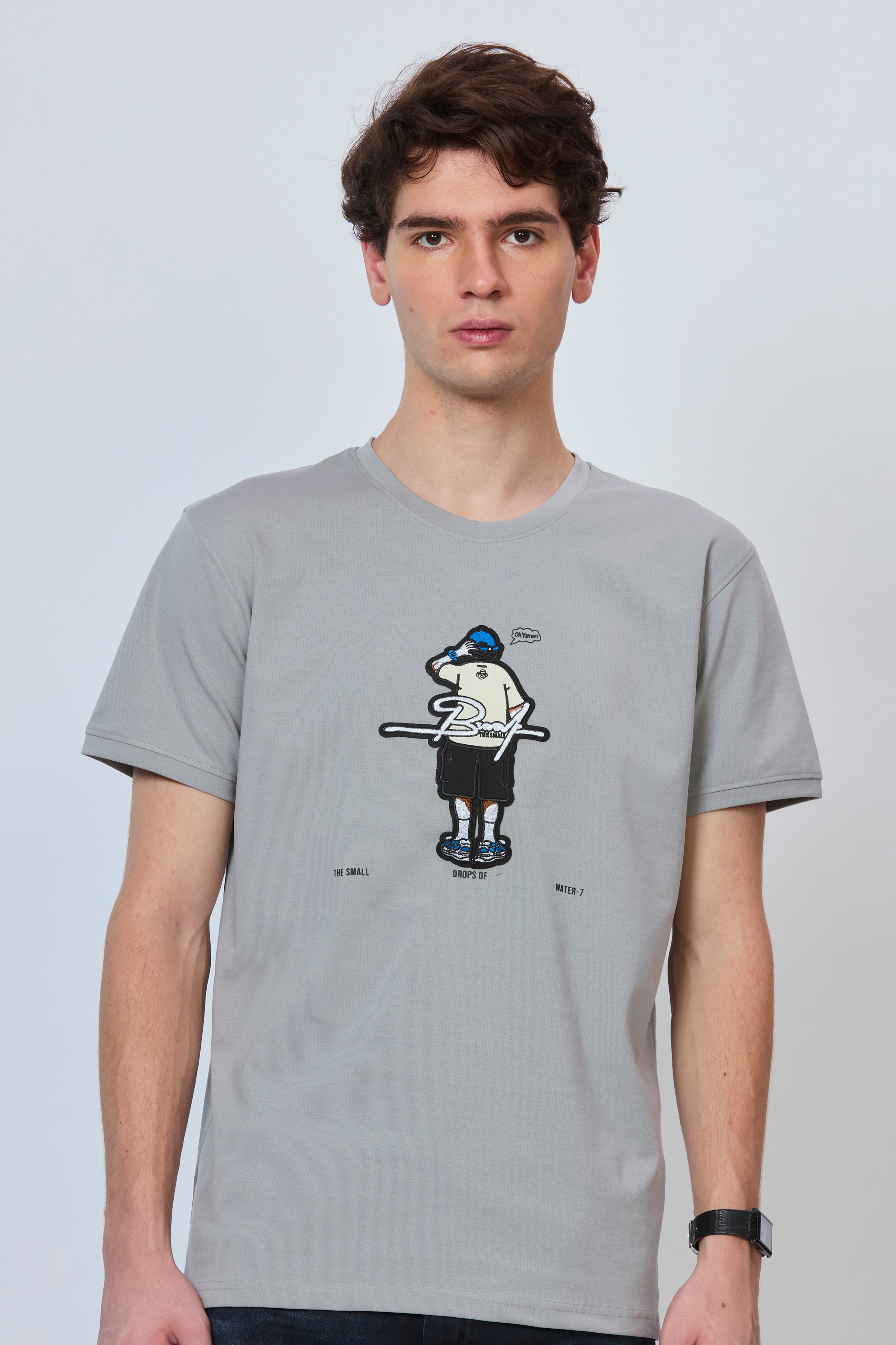Smoky Grey Minimal Embroidery T-Shirt