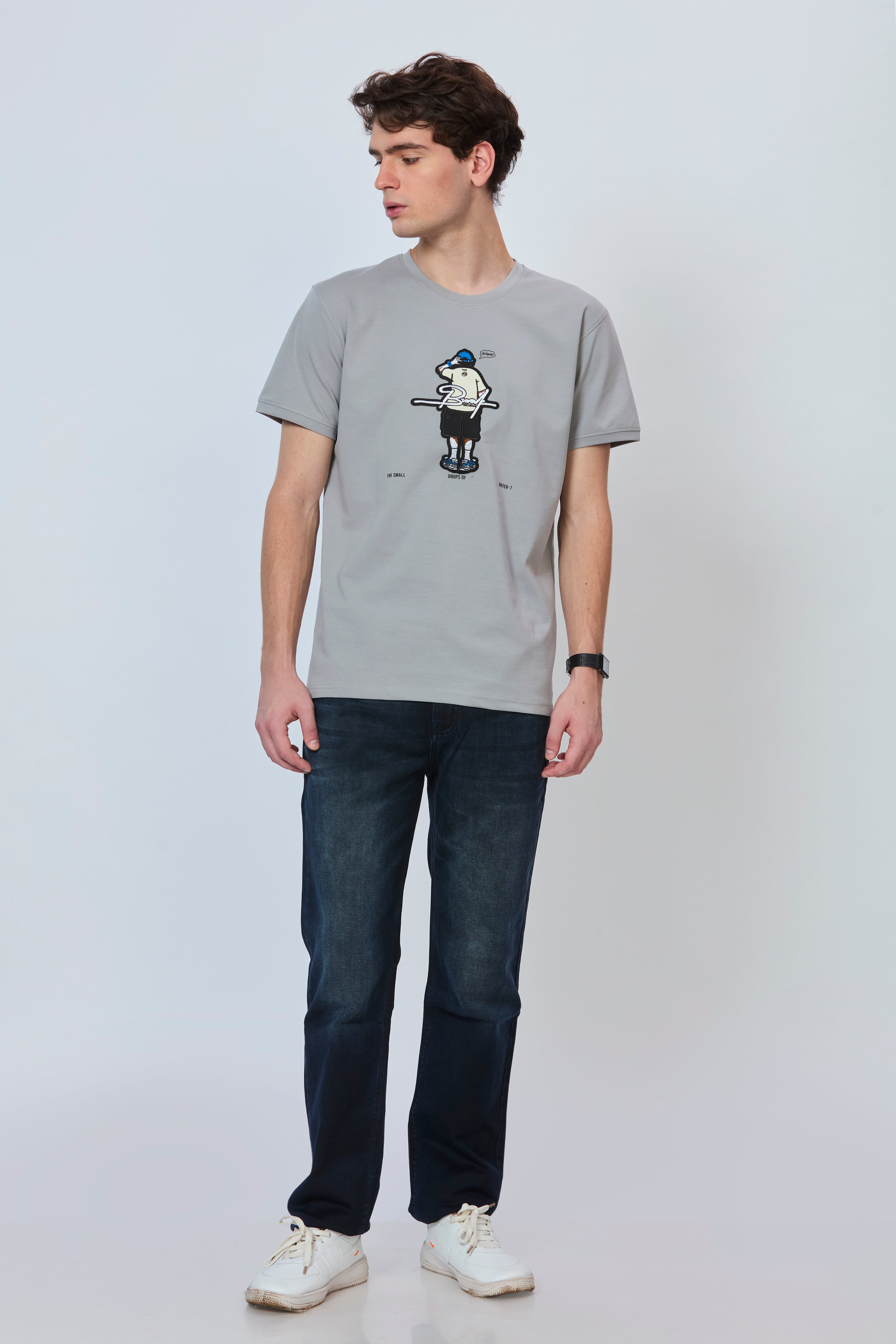 Smoky Grey Minimal Embroidery T-Shirt