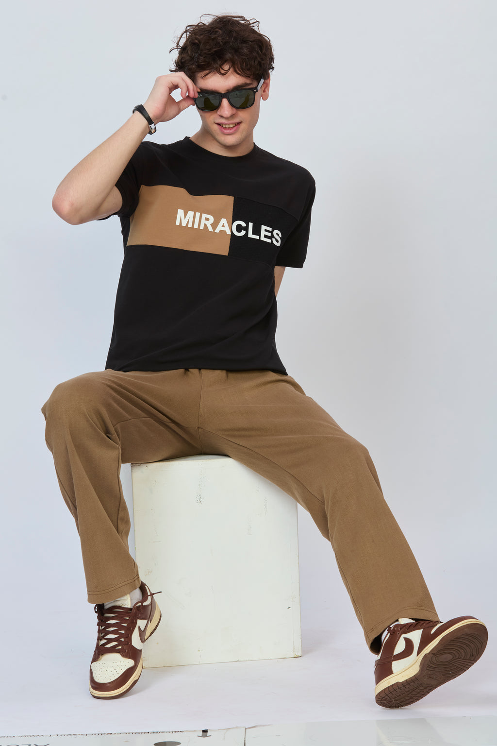 Bold Black & Brown Fusion Cut-and-Sew Tee