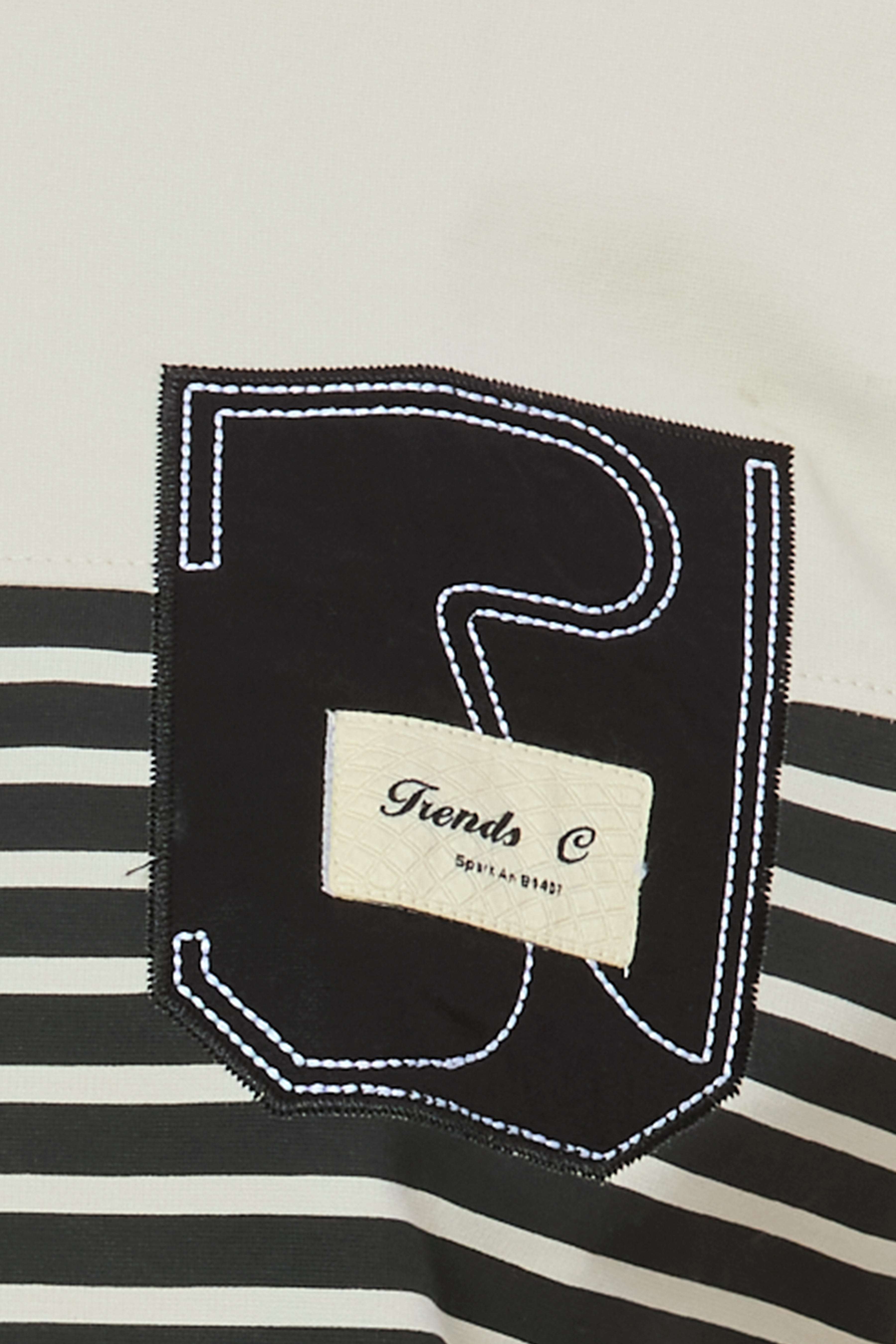 Cream T-Shirt with Black Stripe & Embroidered Pocket