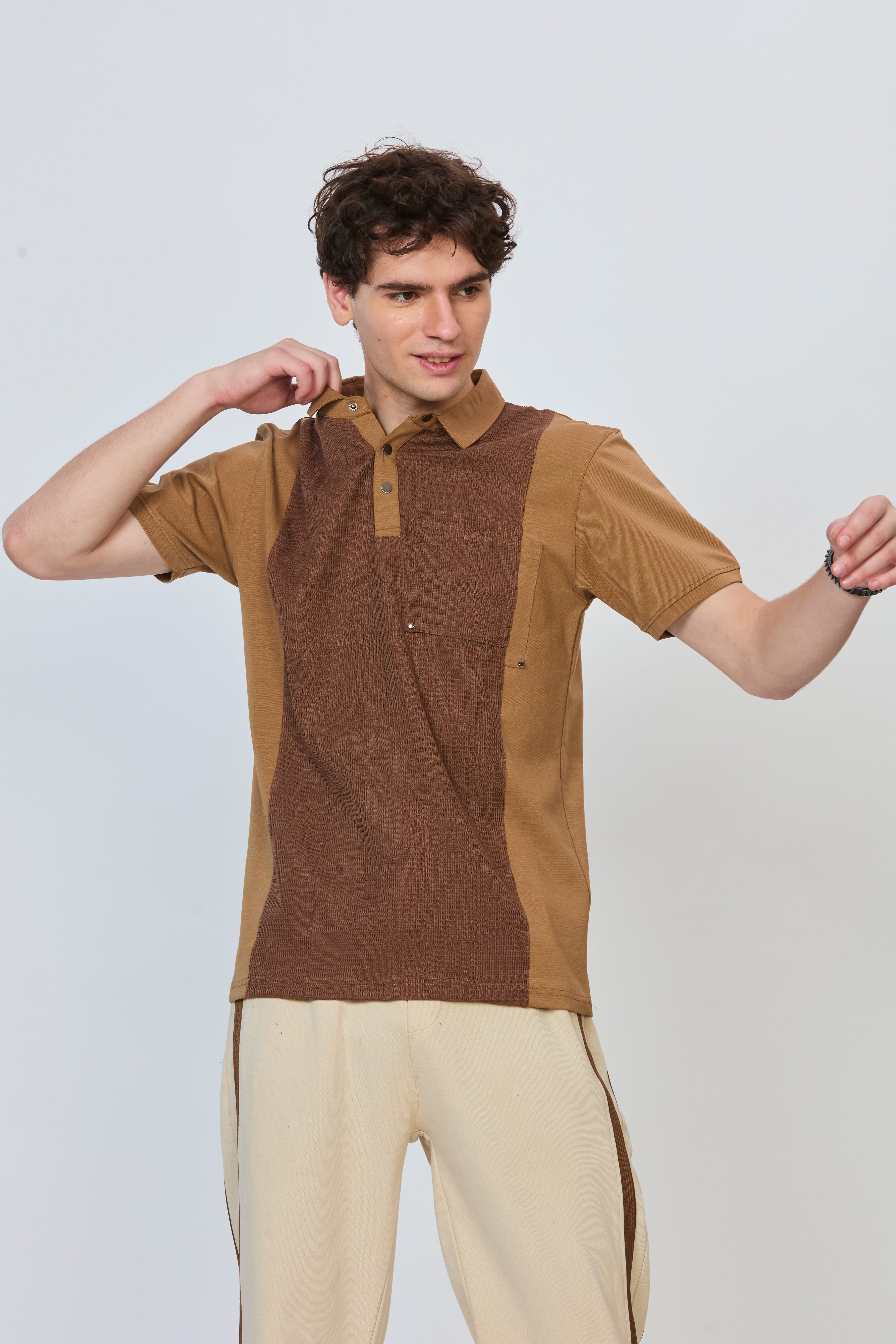 Bold Brown Polo with Sophisticated Panel Design
