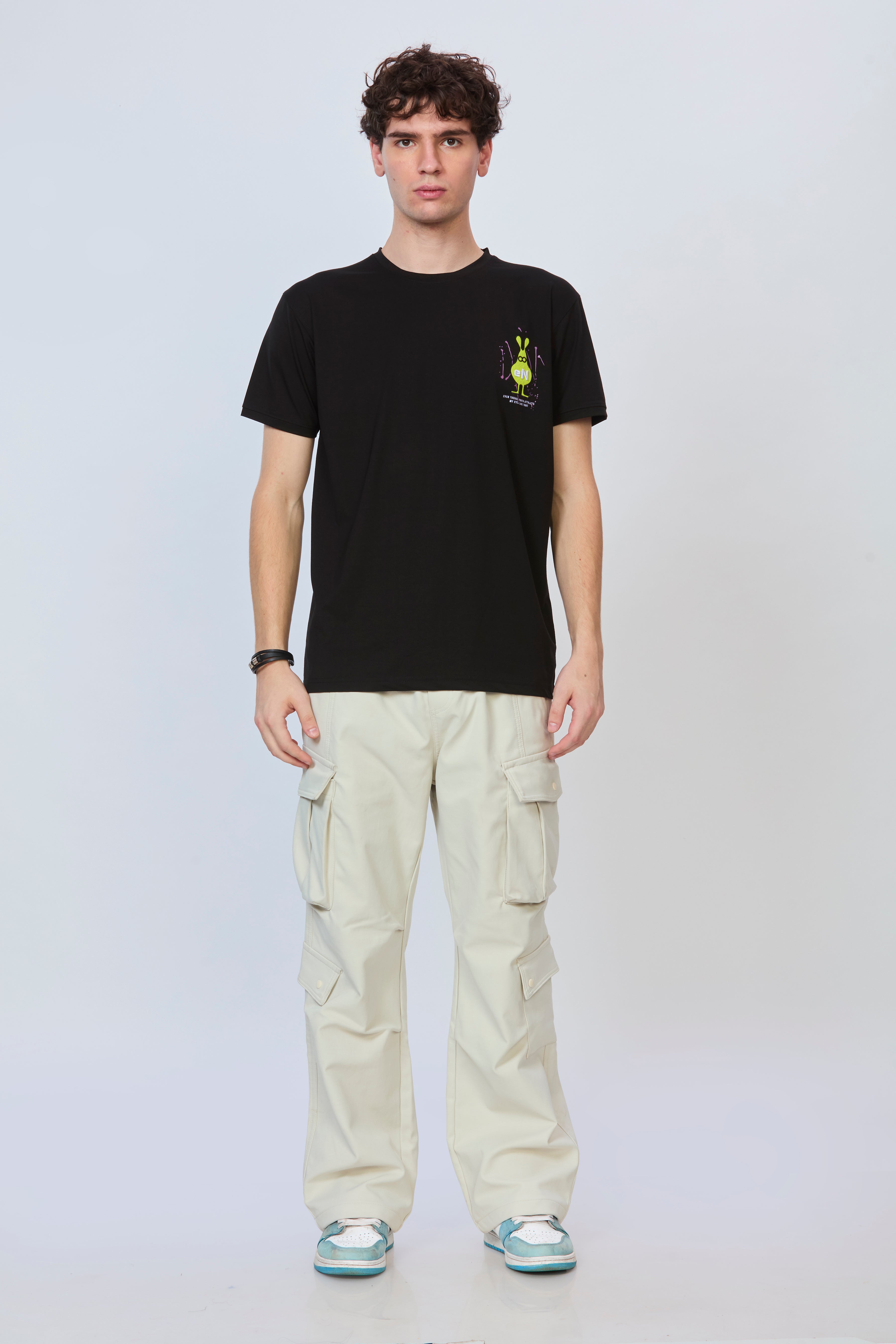 Classic Black Cotton T-Shirt with Graphic Back Print