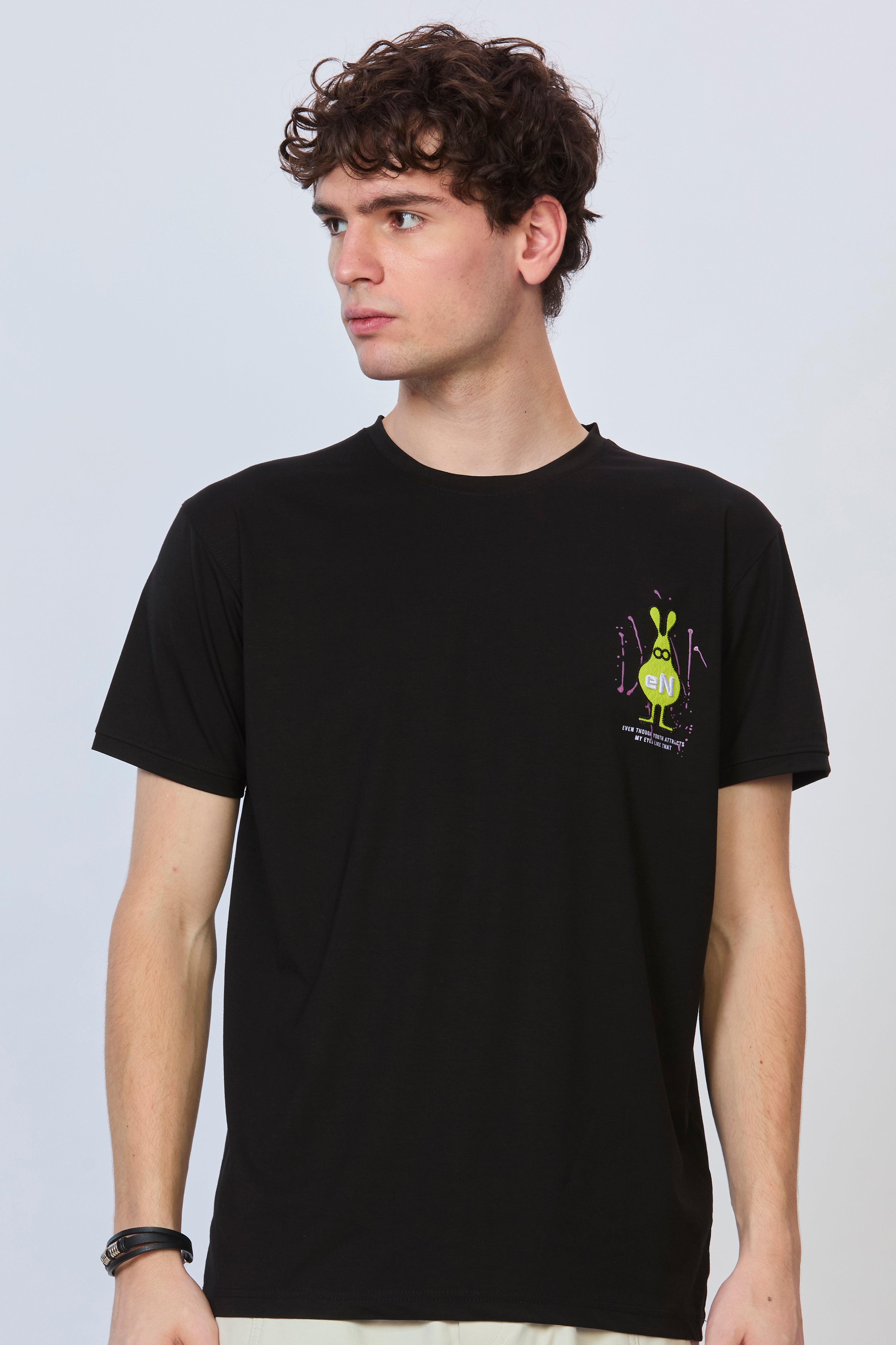 Classic Black Cotton T-Shirt with Graphic Back Print