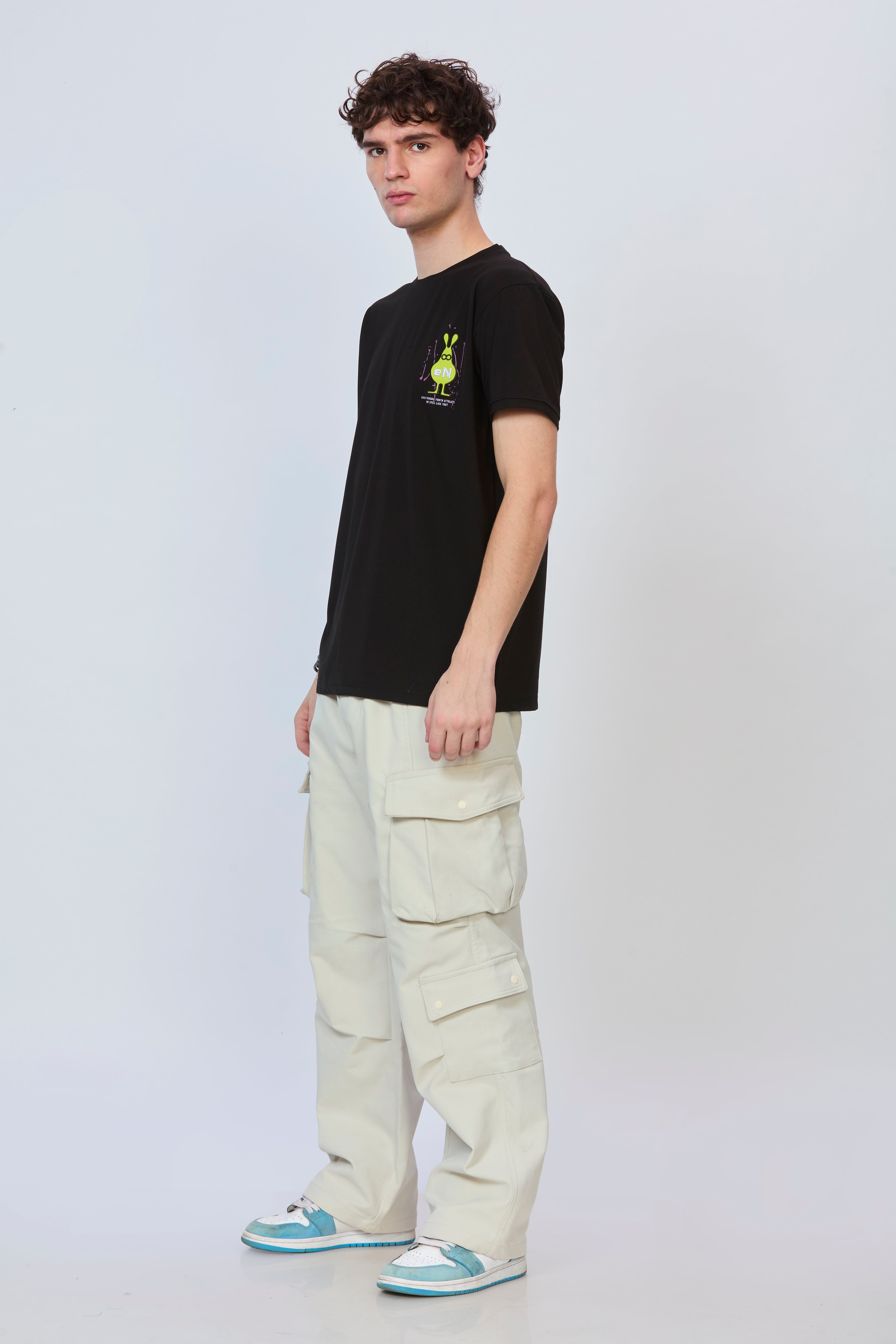 Classic Black Cotton T-Shirt with Graphic Back Print