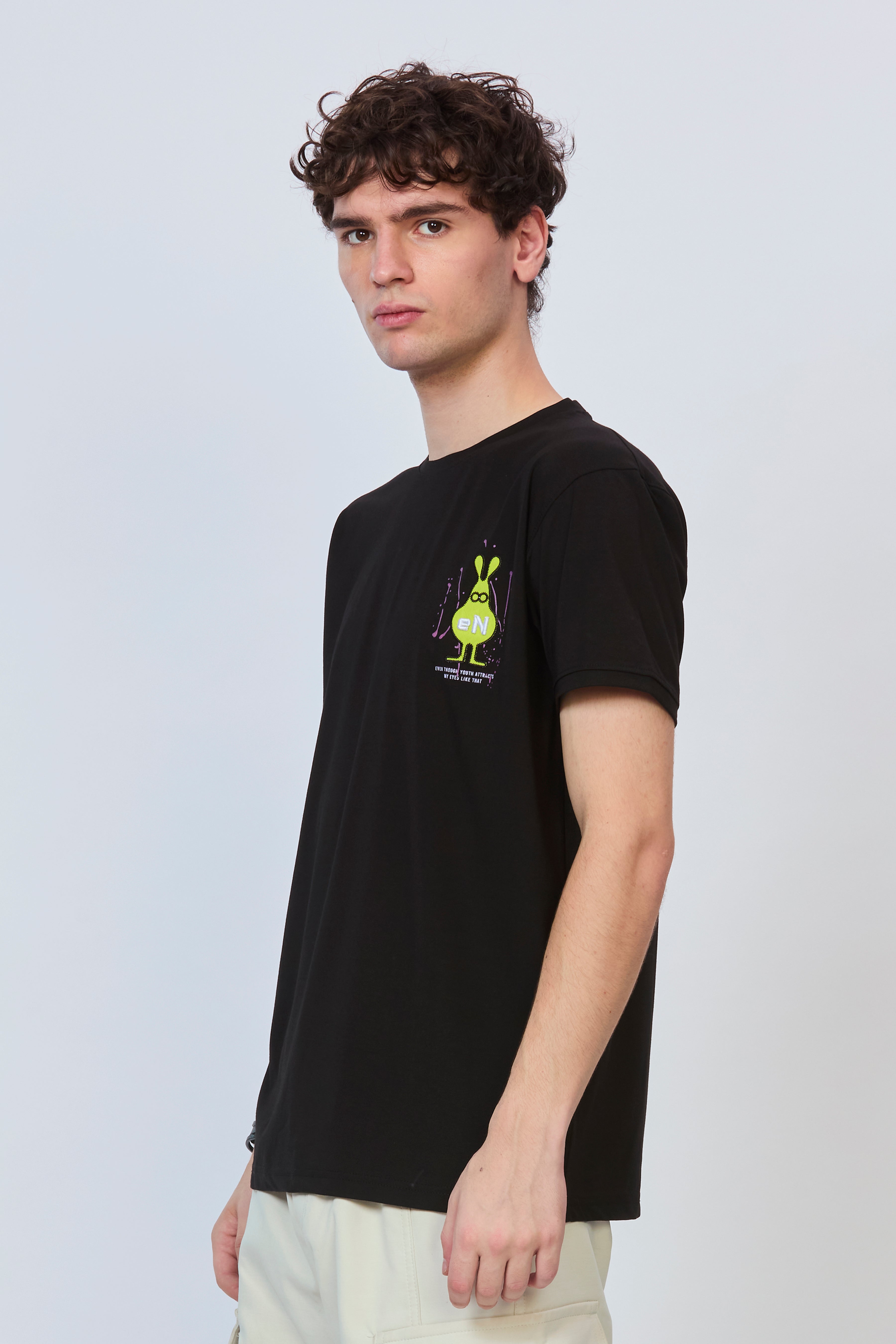 Classic Black Cotton T-Shirt with Graphic Back Print