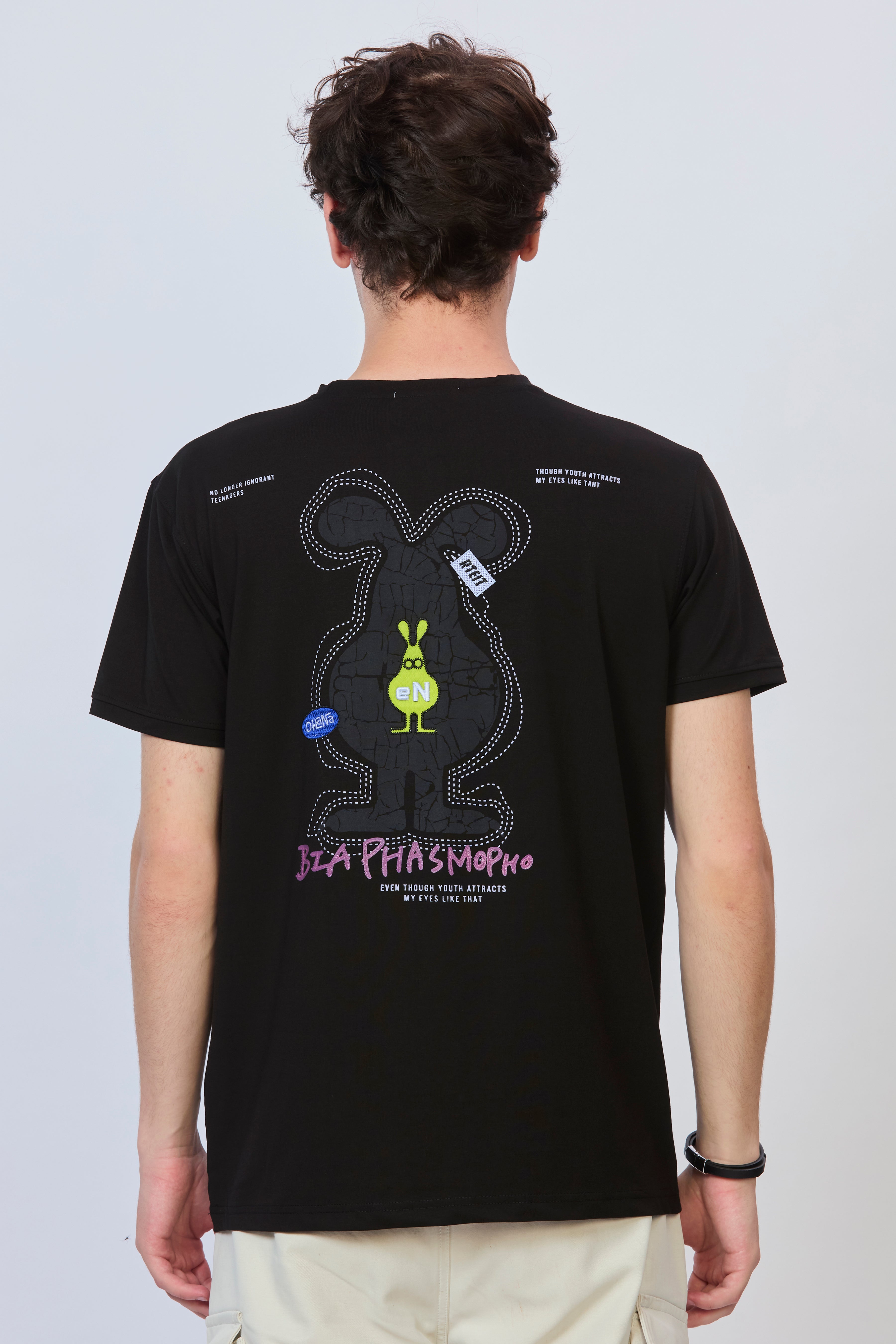 Classic Black Cotton T-Shirt with Graphic Back Print