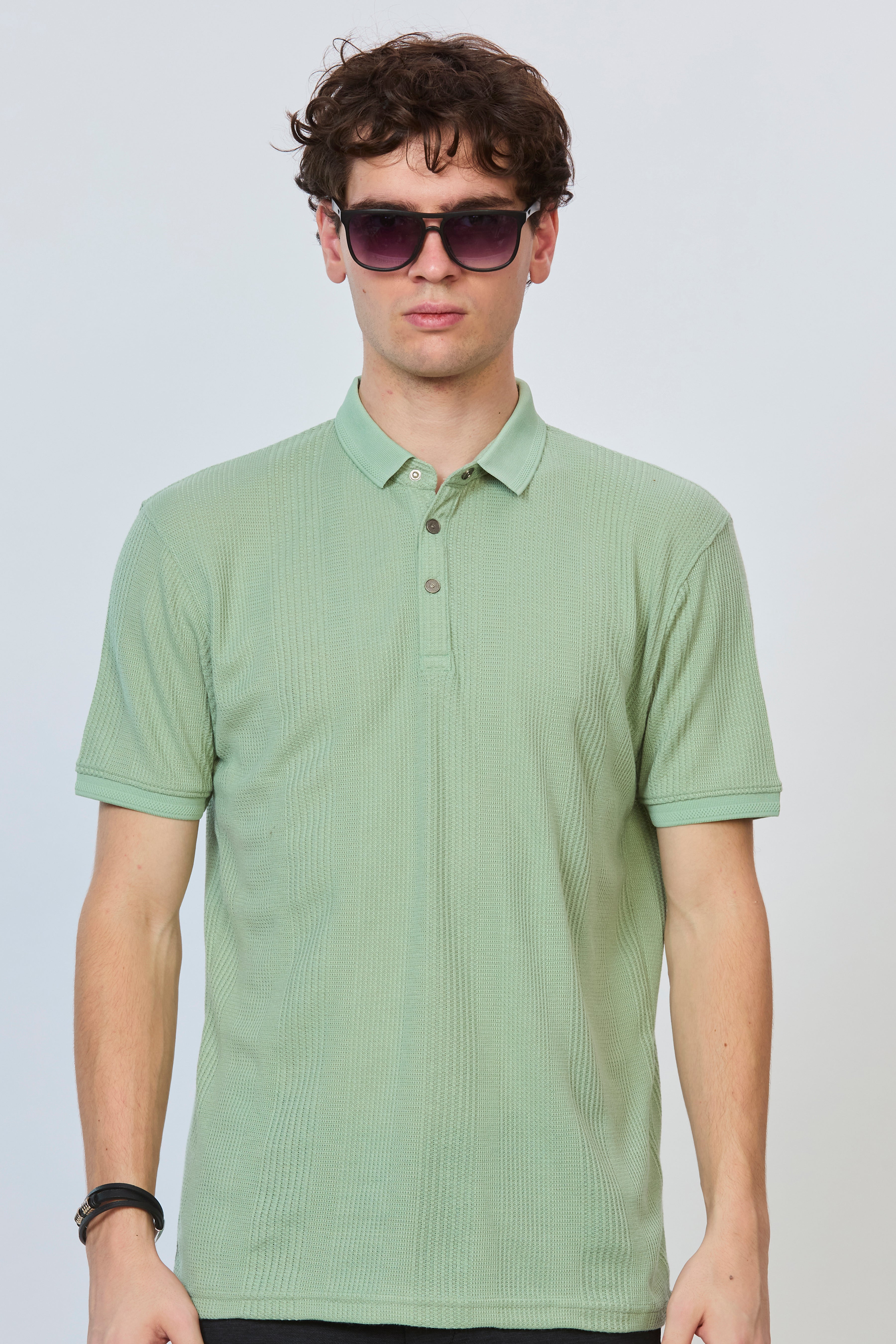 Leaf Green Textured Polo