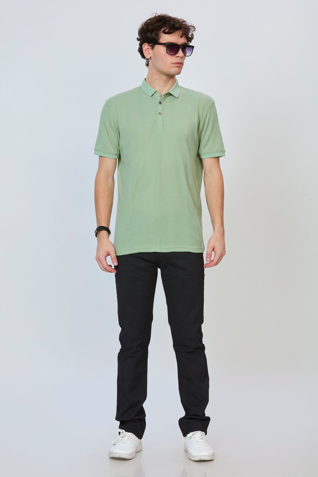 Leaf Green Textured Polo