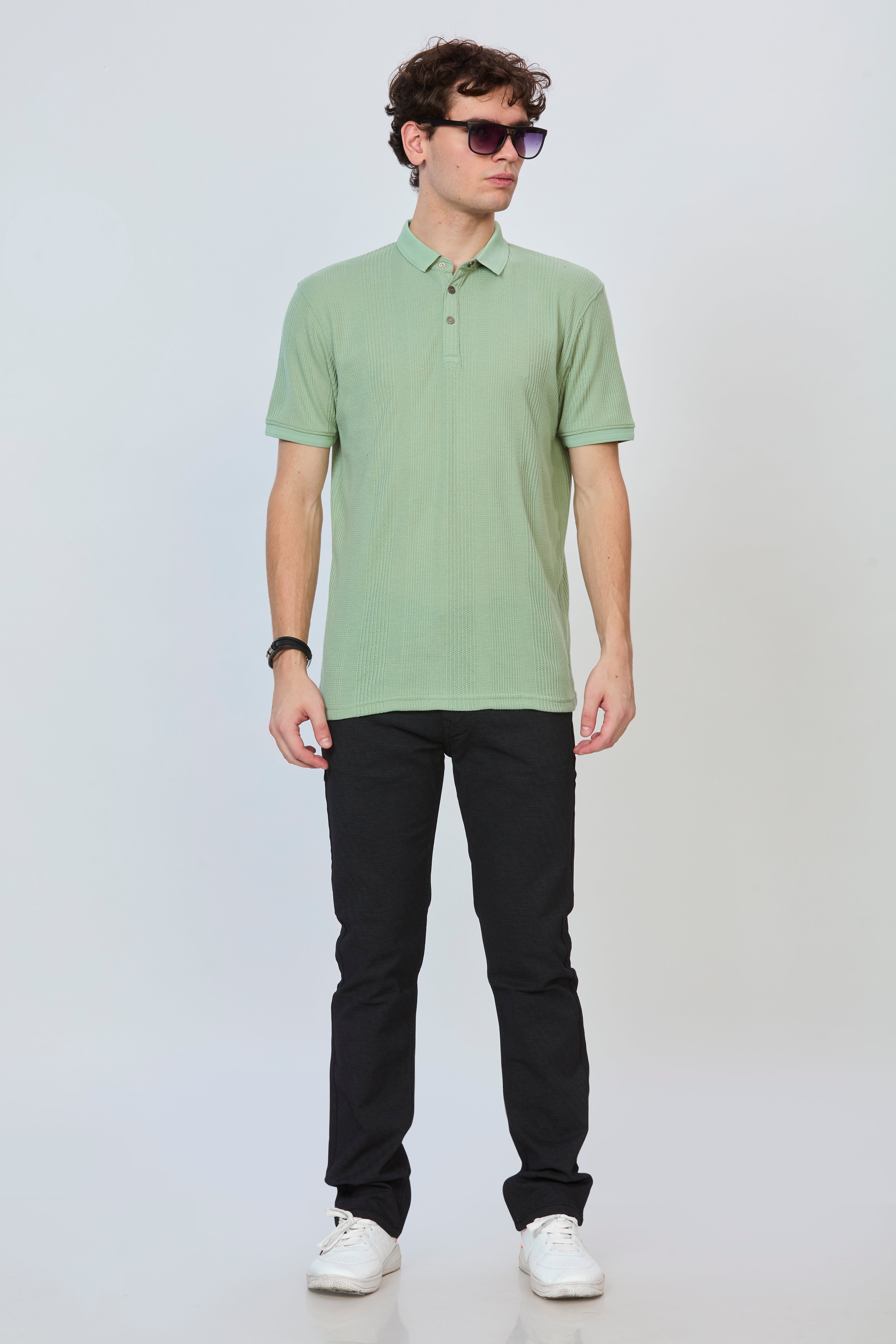 Leaf Green Textured Polo