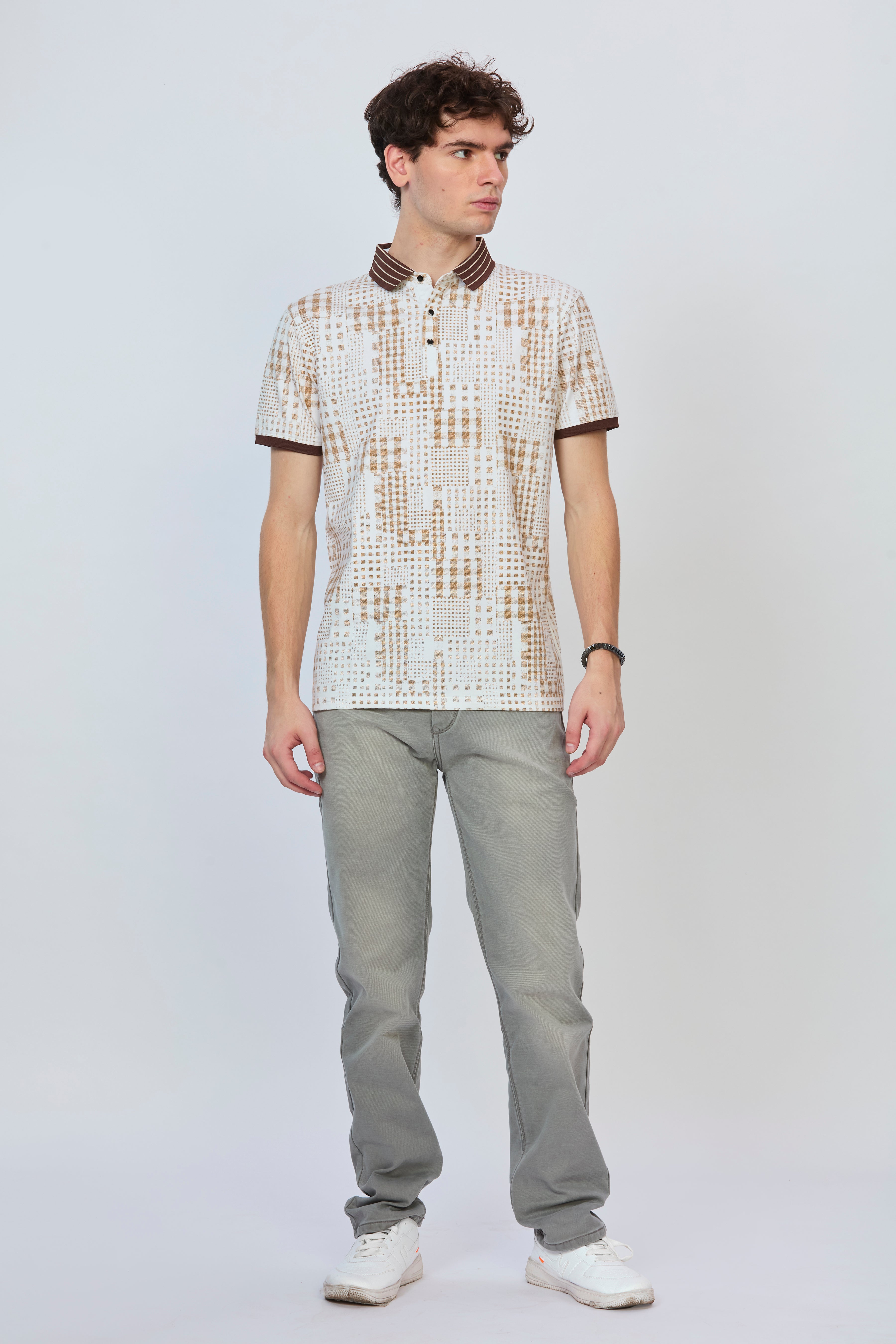 Brown Cityline Print Polo