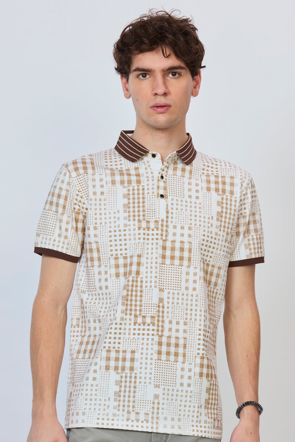 Brown Cityline Print Polo