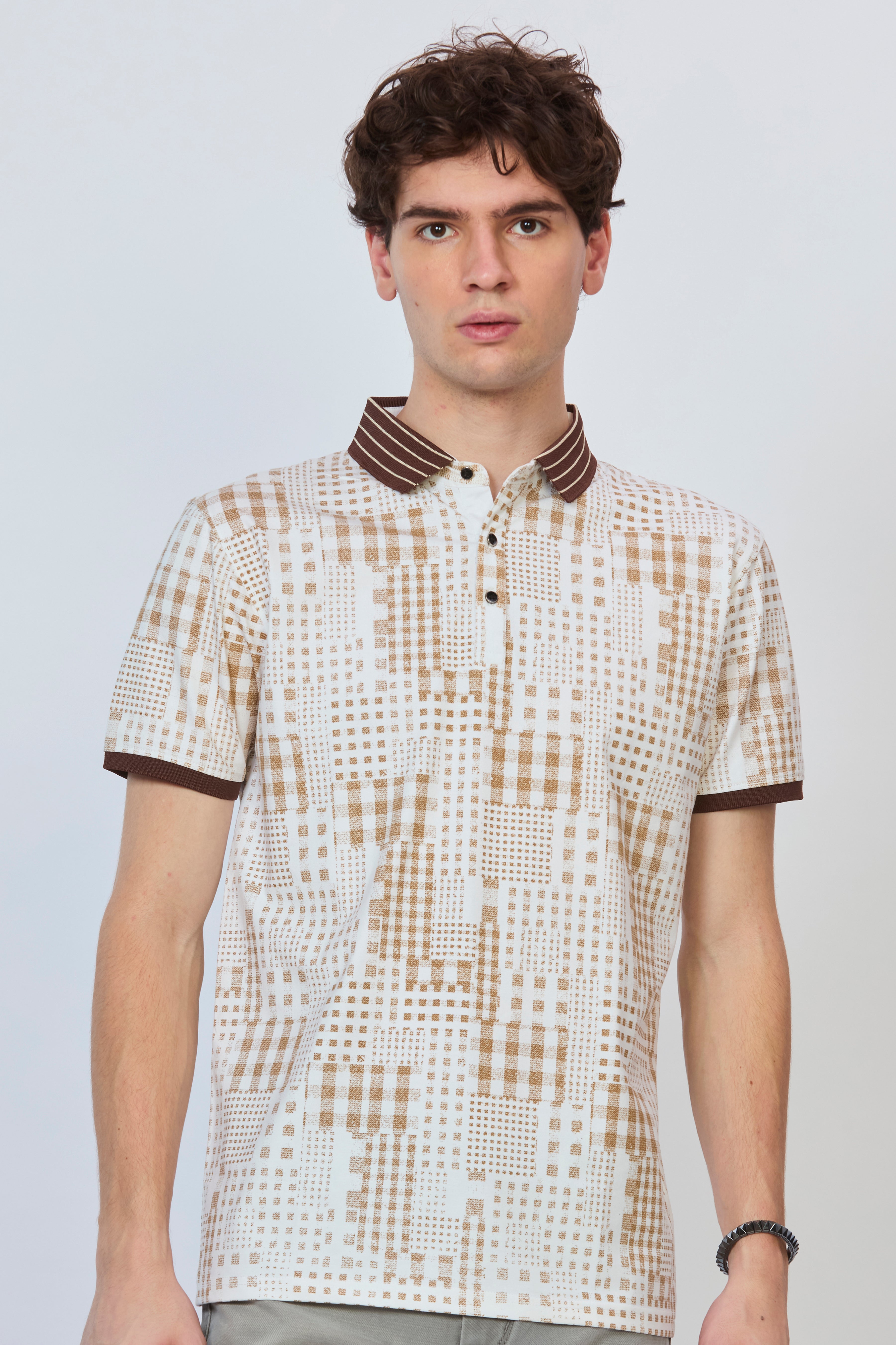 Brown Cityline Print Polo