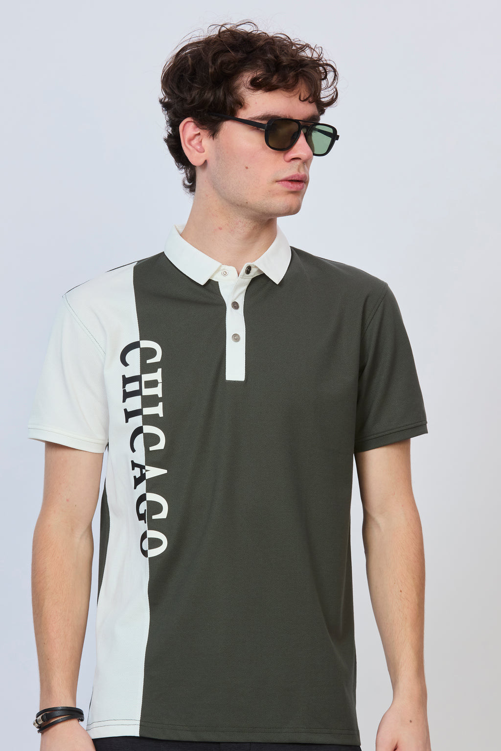 Bottle Green & White Cut & Sew Polo