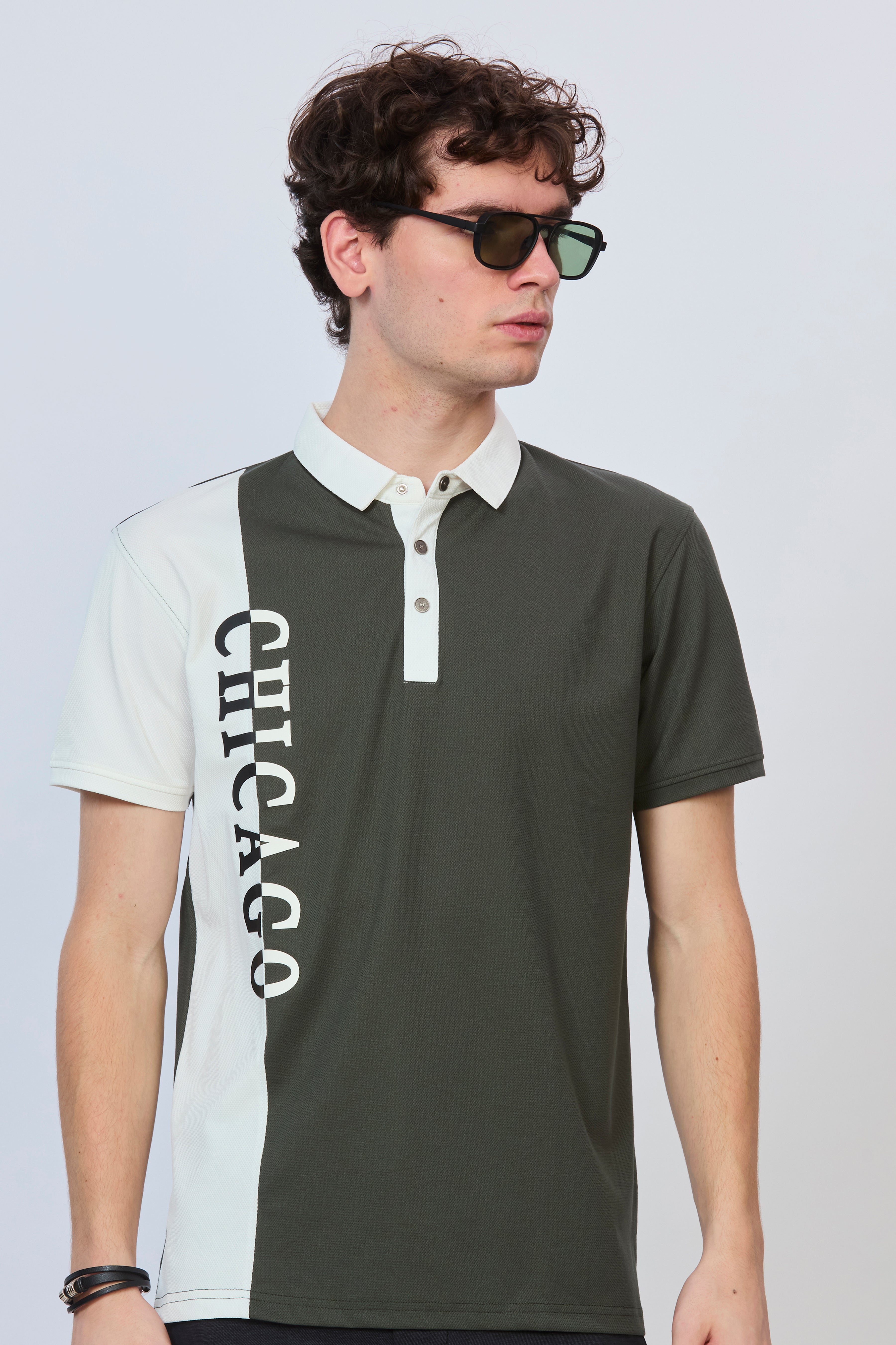 Bottle Green & White Cut & Sew Polo