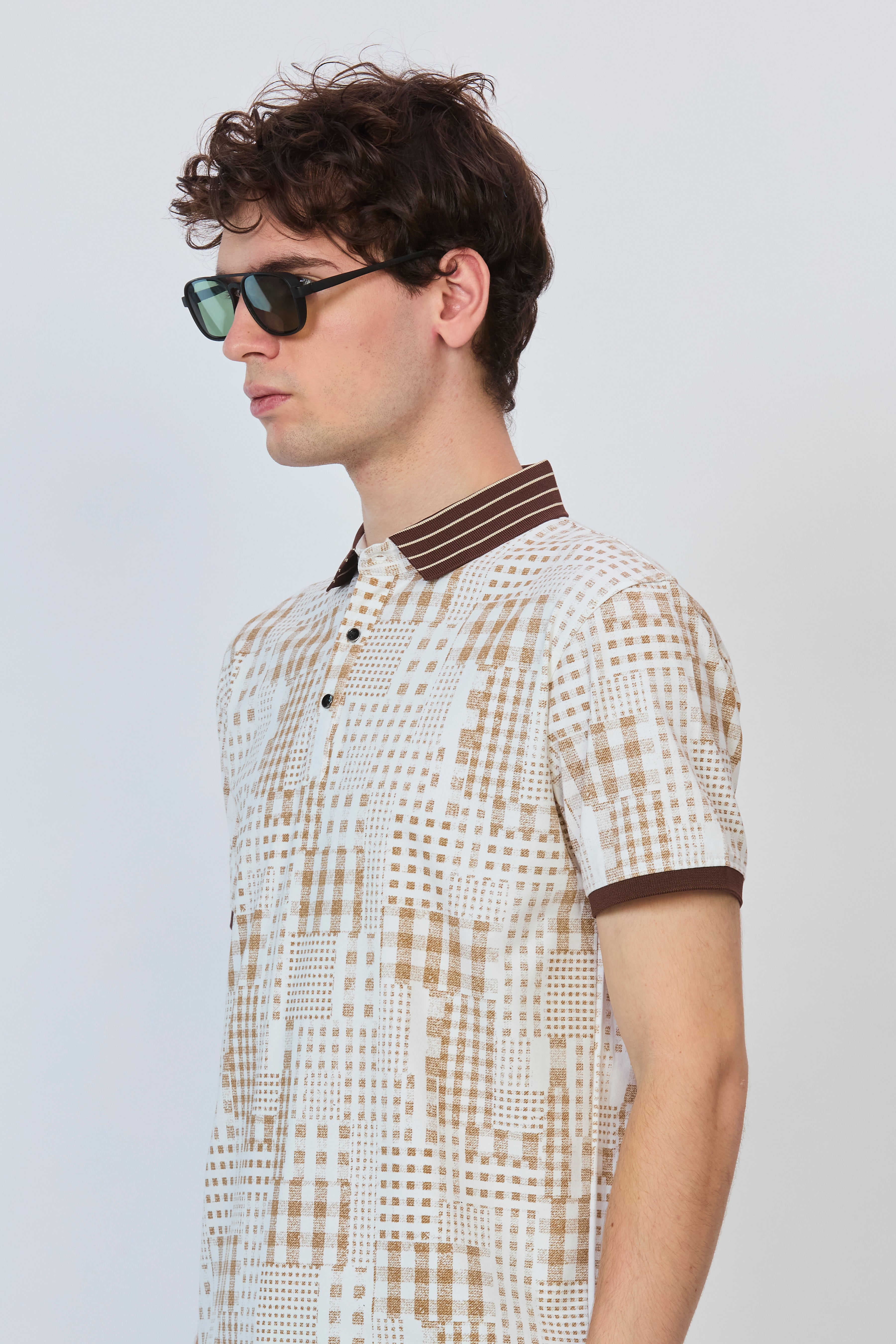 Brown Cityline Print Polo