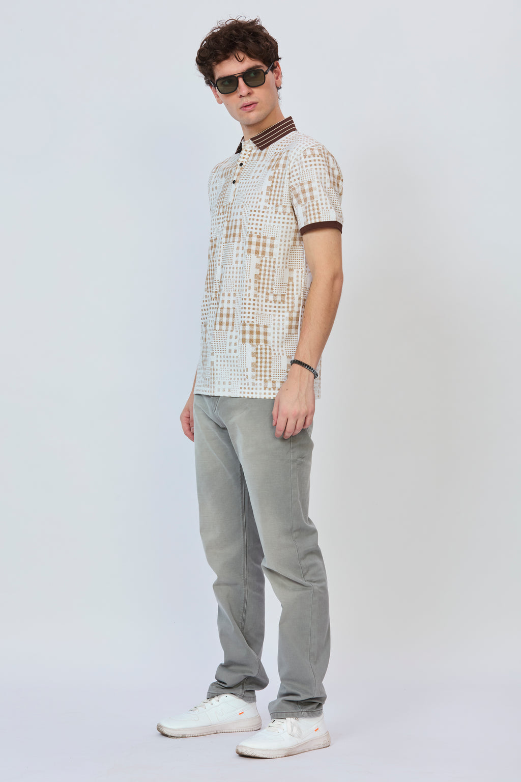 Brown Cityline Print Polo