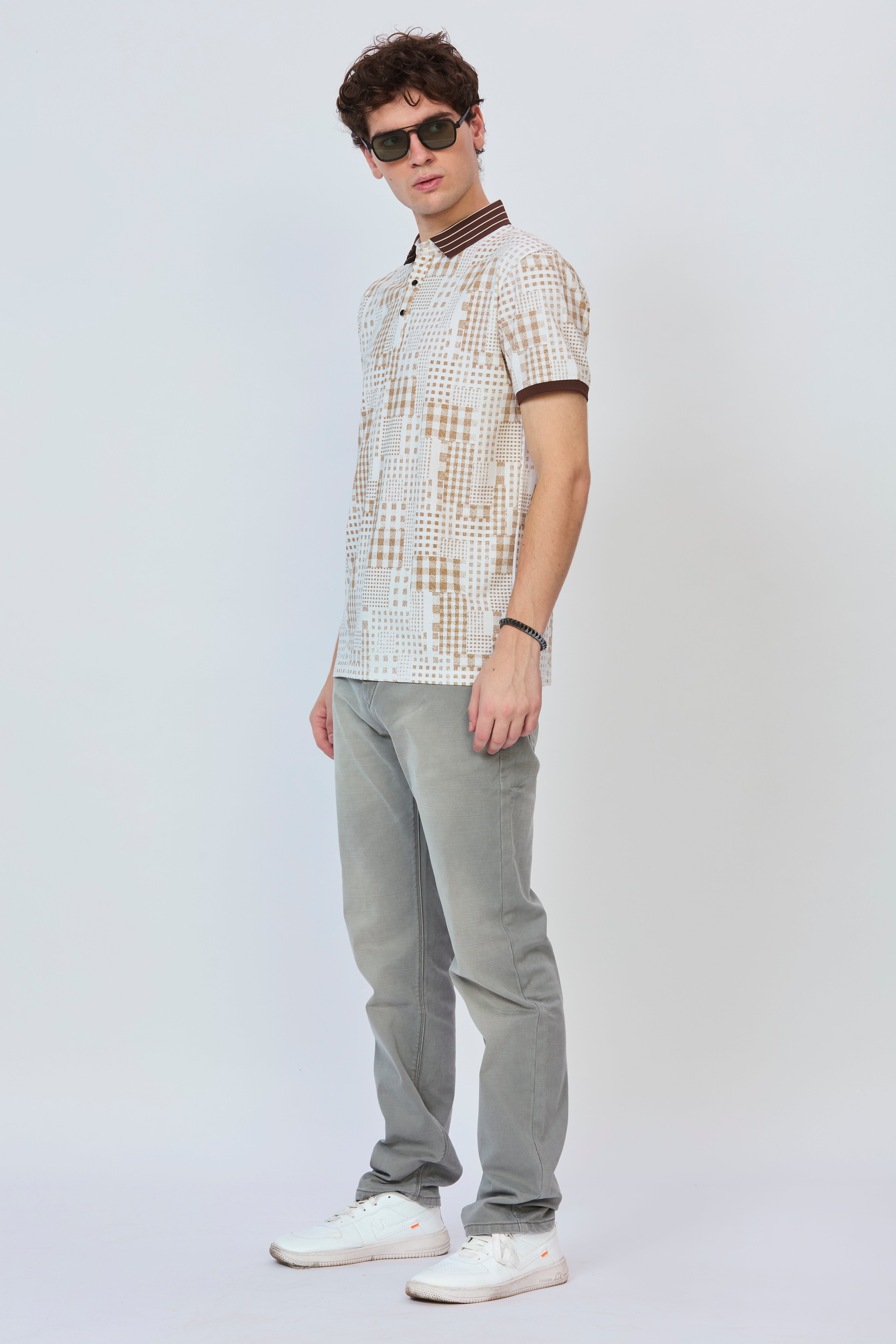 Brown Cityline Print Polo