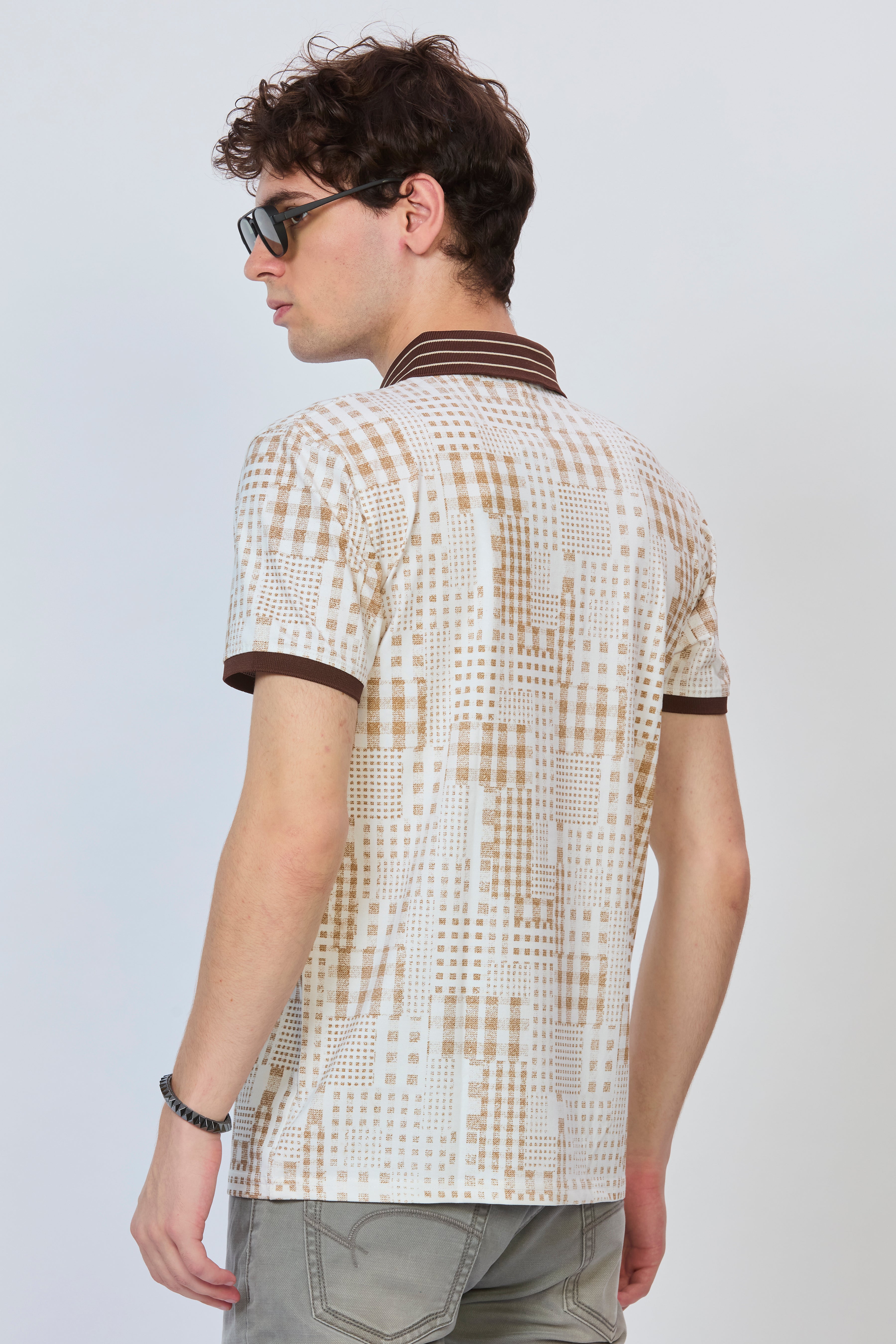 Brown Cityline Print Polo