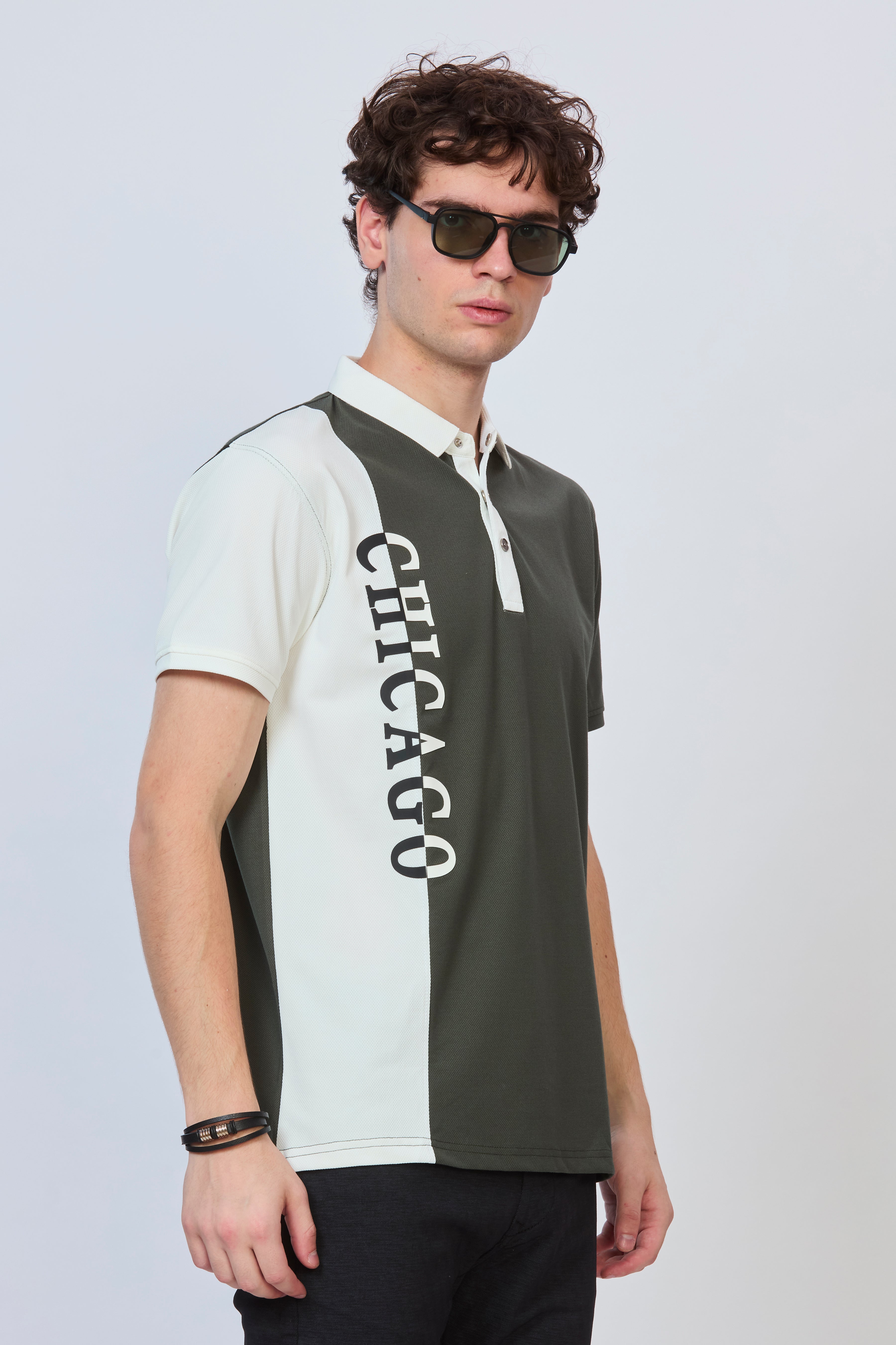 Bottle Green & White Cut & Sew Polo
