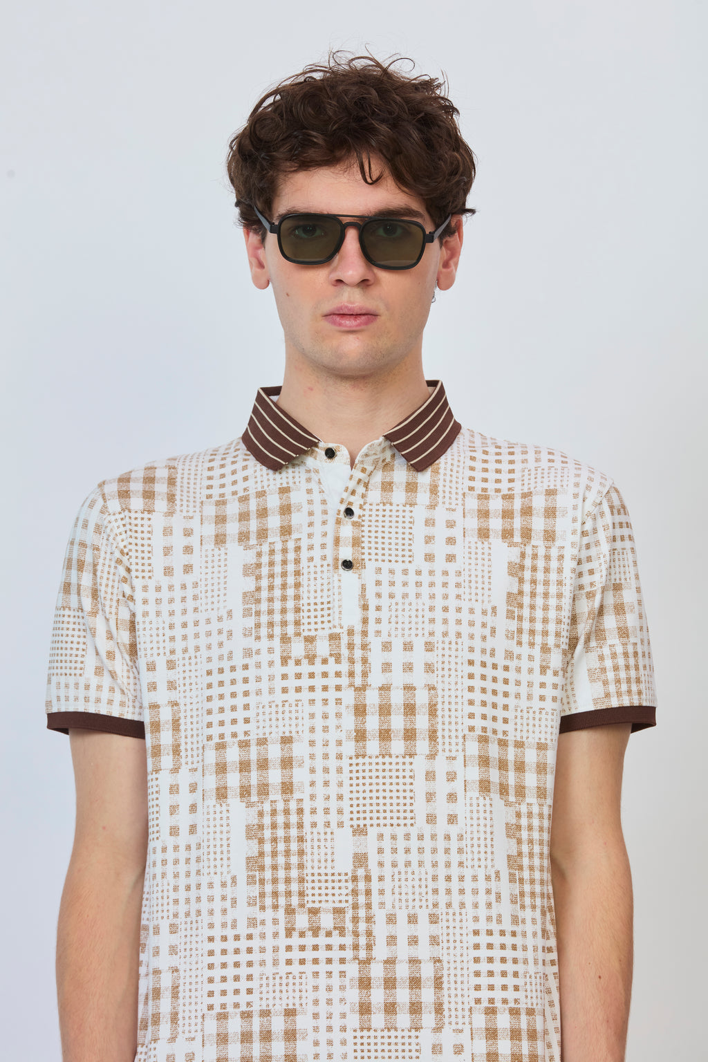 Brown Cityline Print Polo