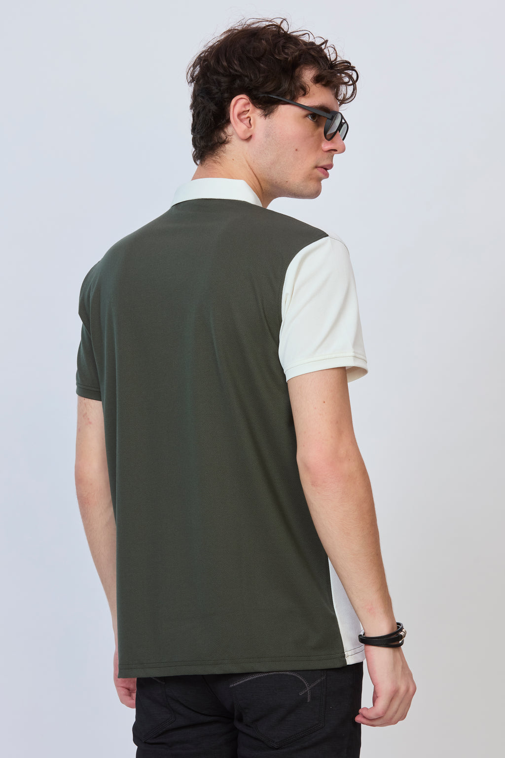 Bottle Green & White Cut & Sew Polo