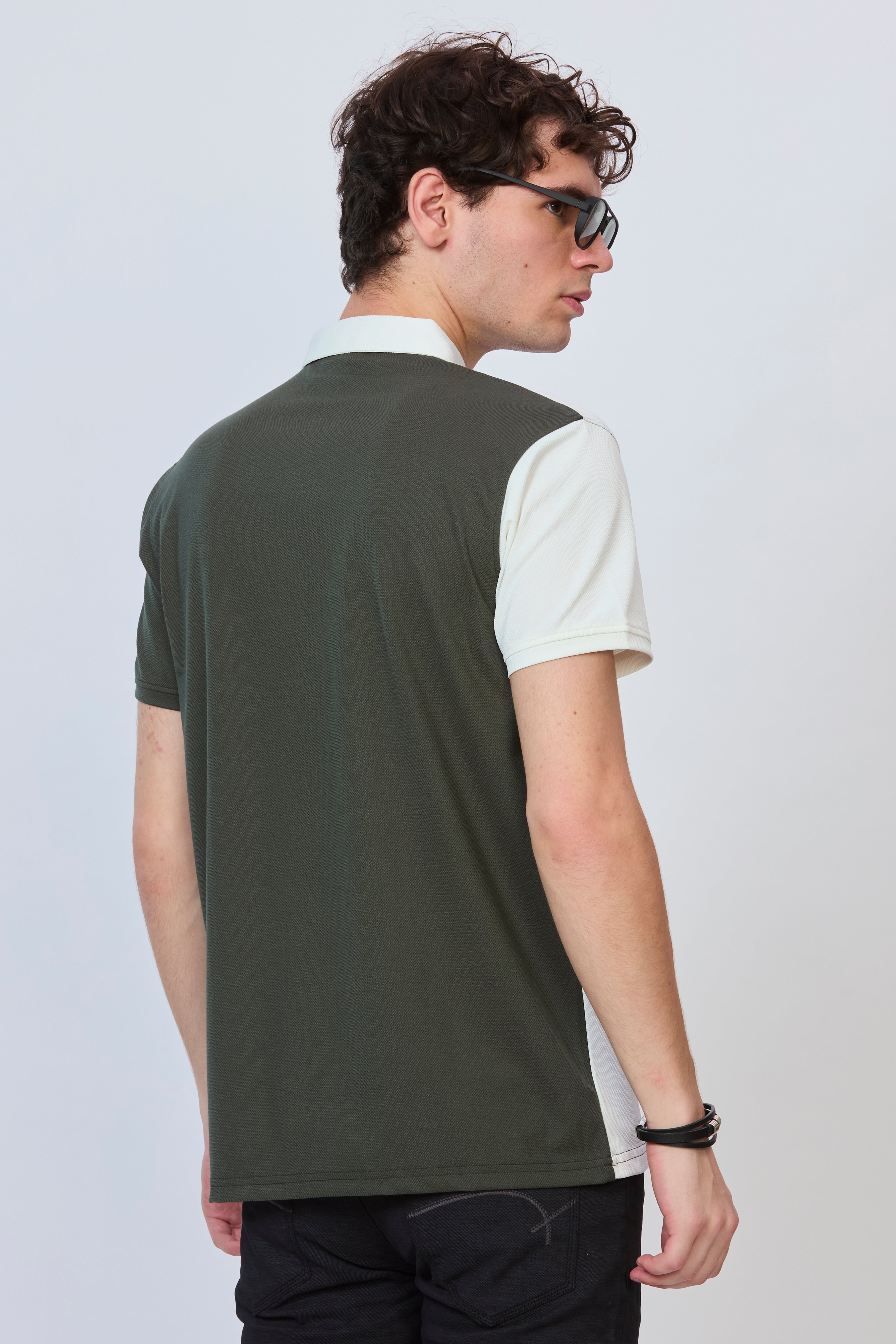 Bottle Green & White Cut & Sew Polo