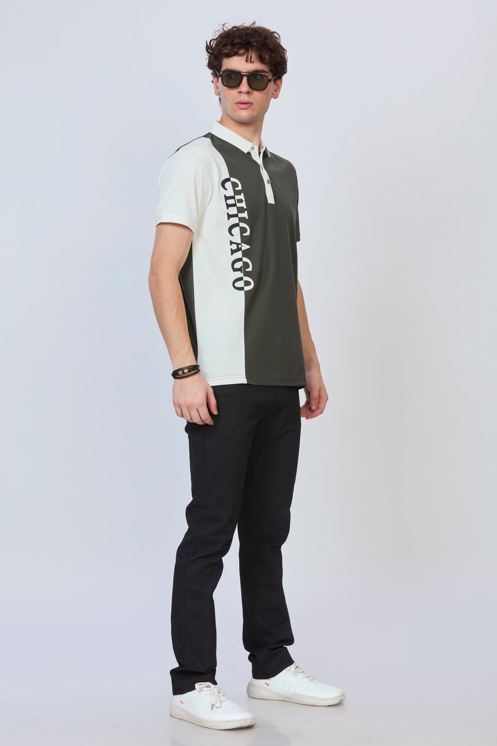 Bottle Green & White Cut & Sew Polo