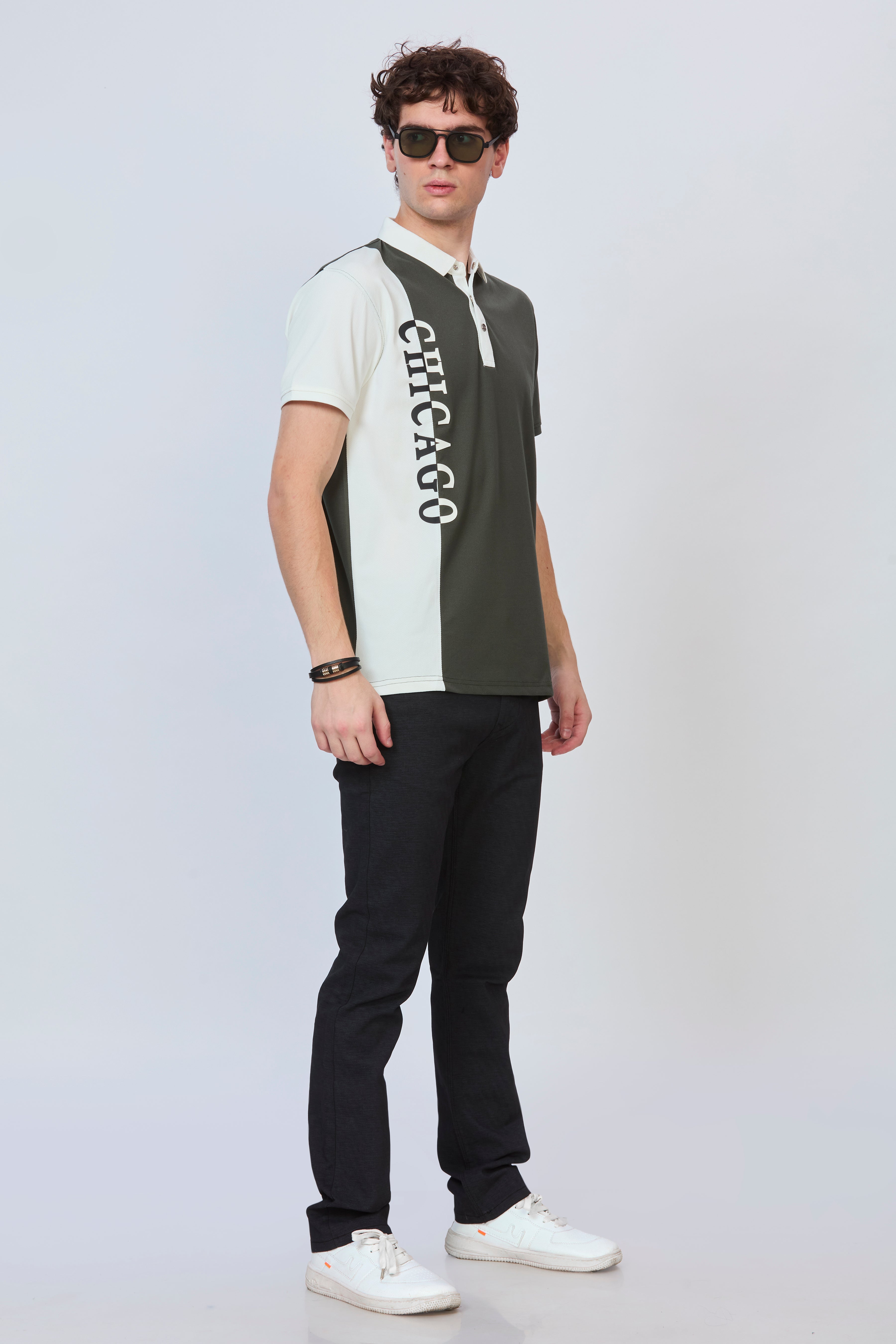 Bottle Green & White Cut & Sew Polo
