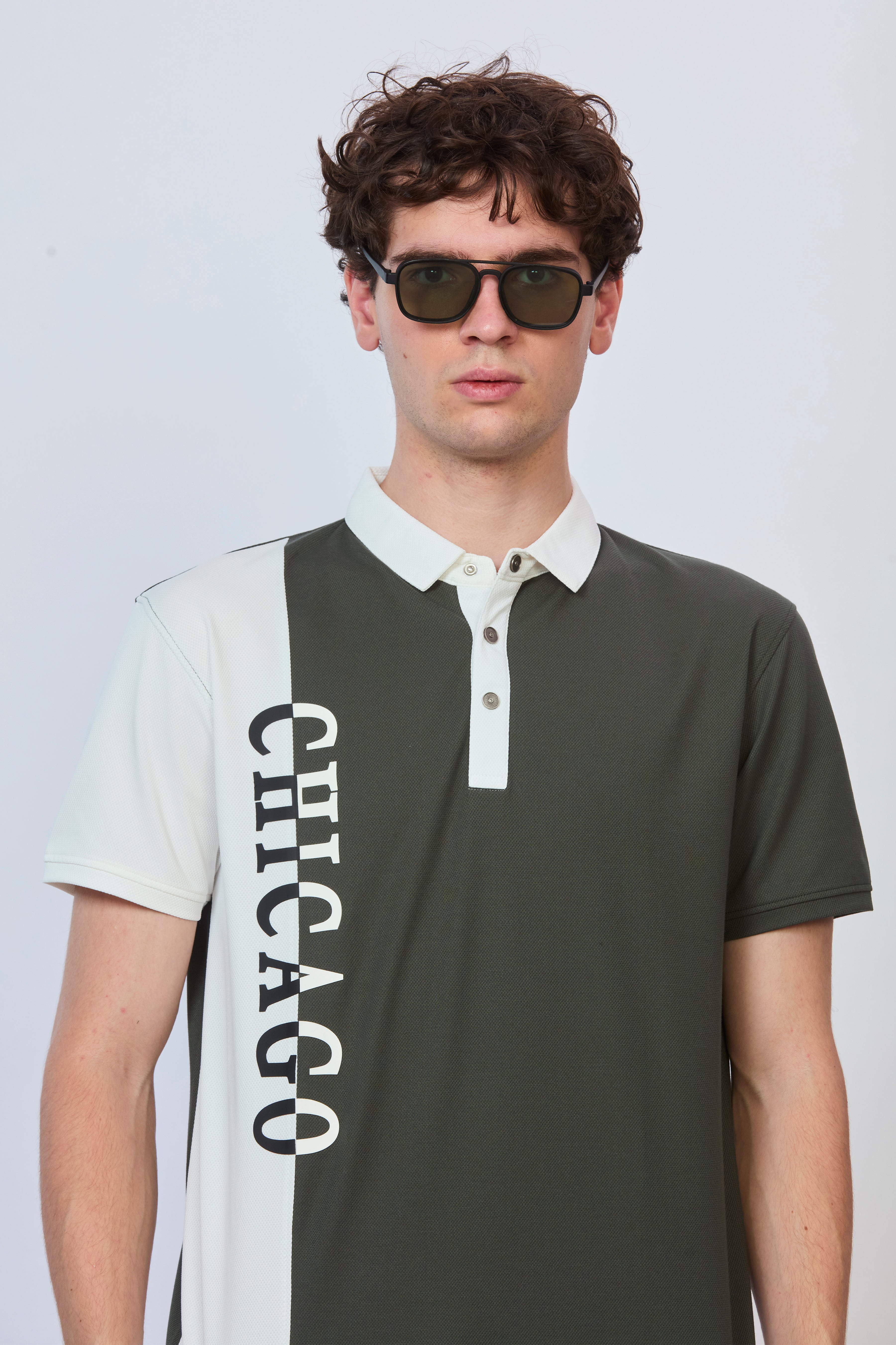 Bottle Green & White Cut & Sew Polo