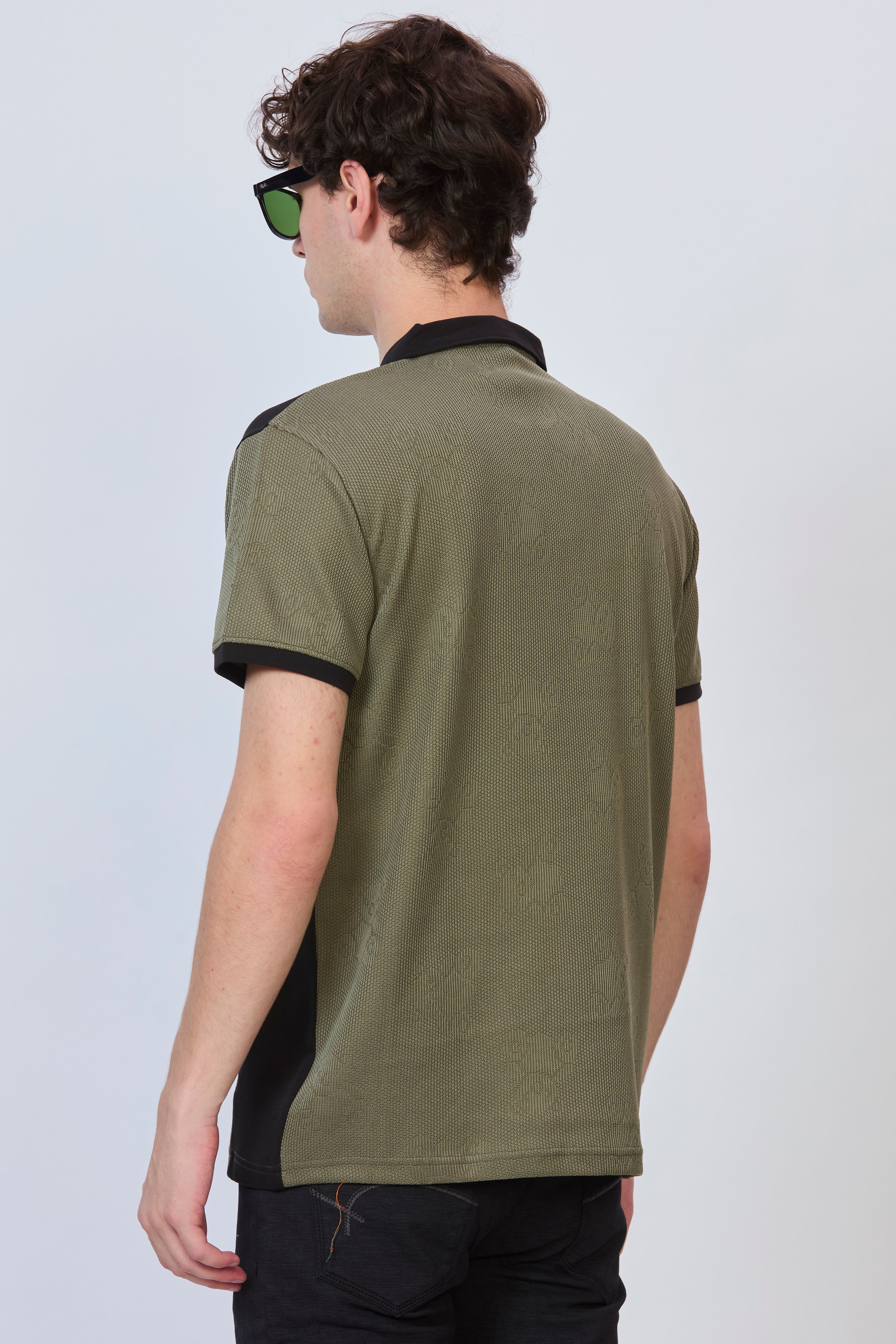 Two-Tone Textured Polo – Olive & Black
