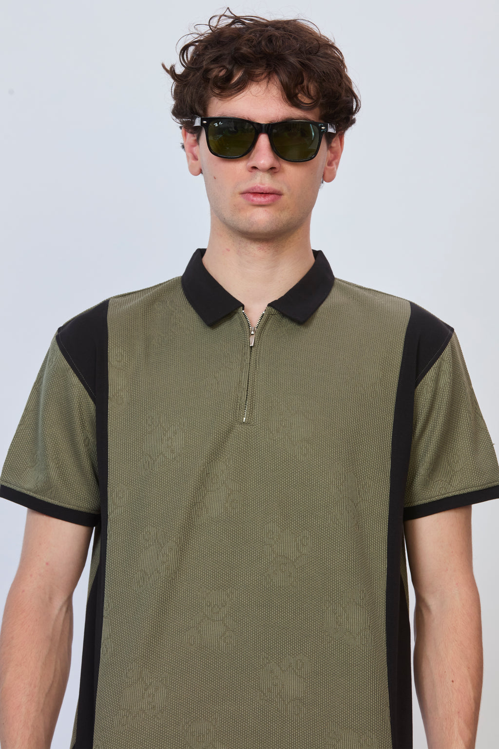 Two-Tone Textured Polo – Olive & Black