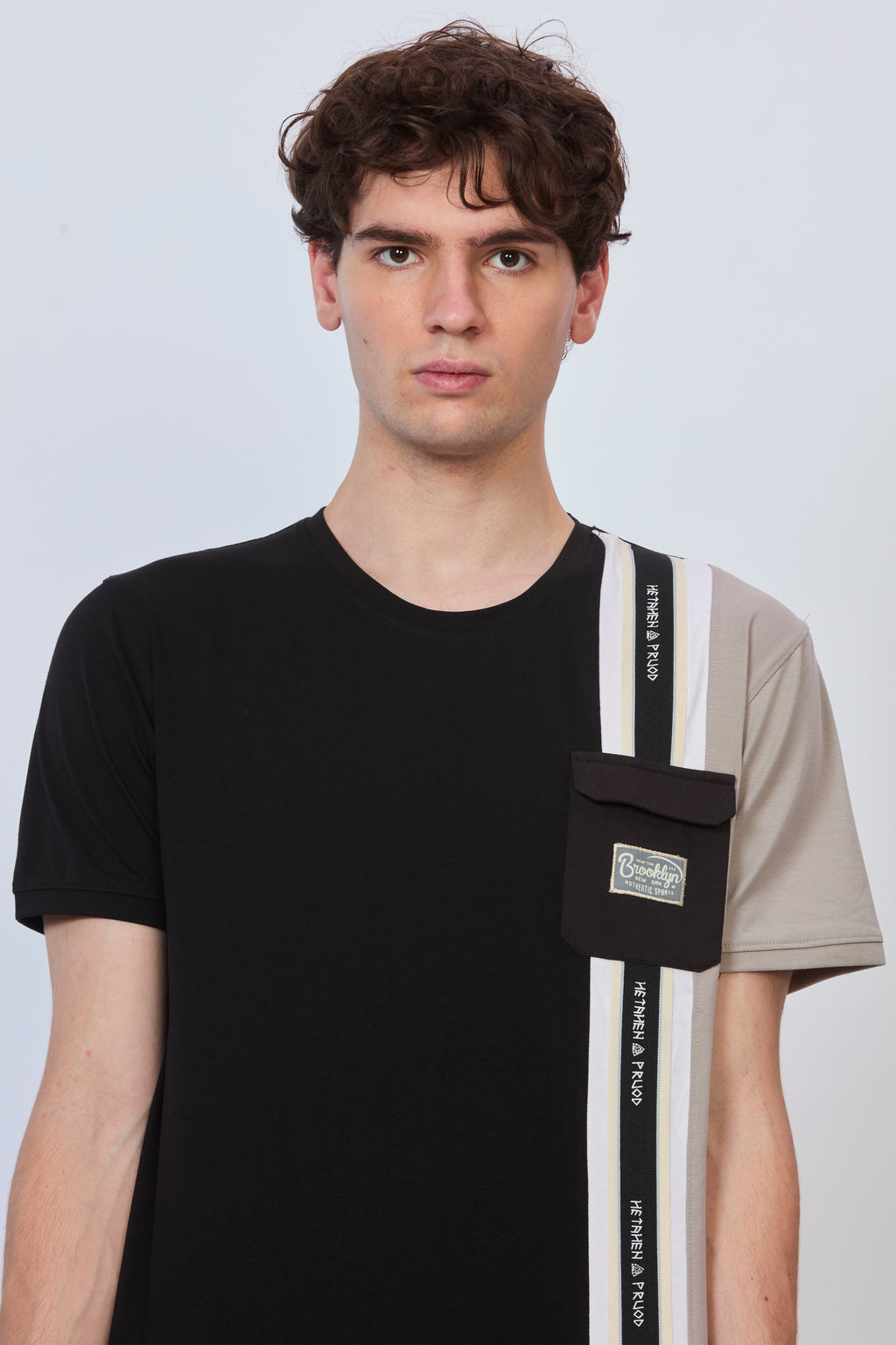 Black Cotton T-Shirt with Grey Side Cut Design