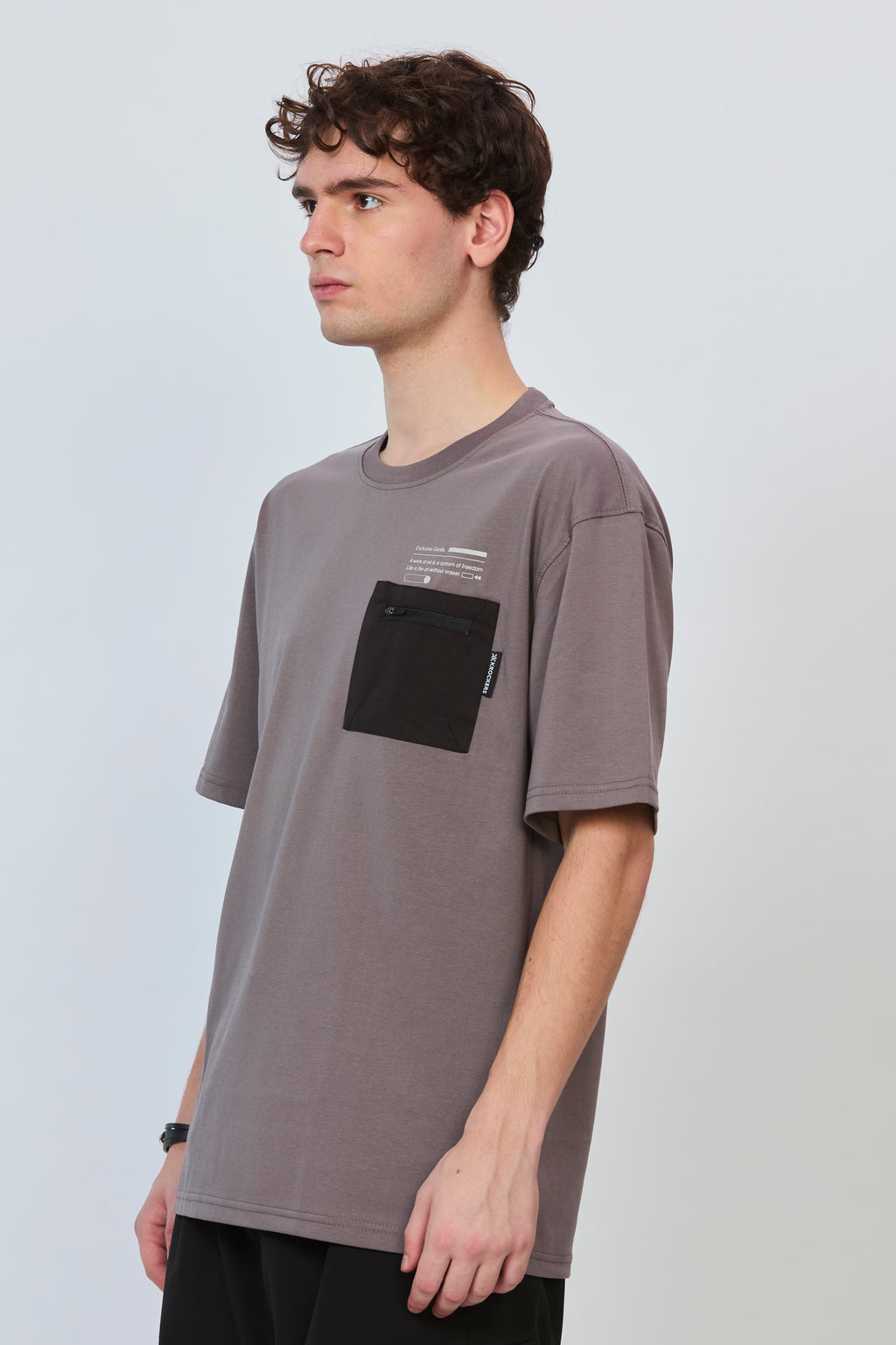 Grey Oversized T-Shirt with Black Pocket