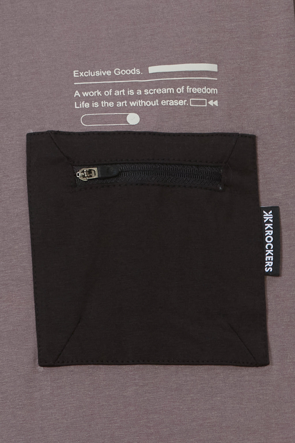 Grey Oversized T-Shirt with Black Pocket