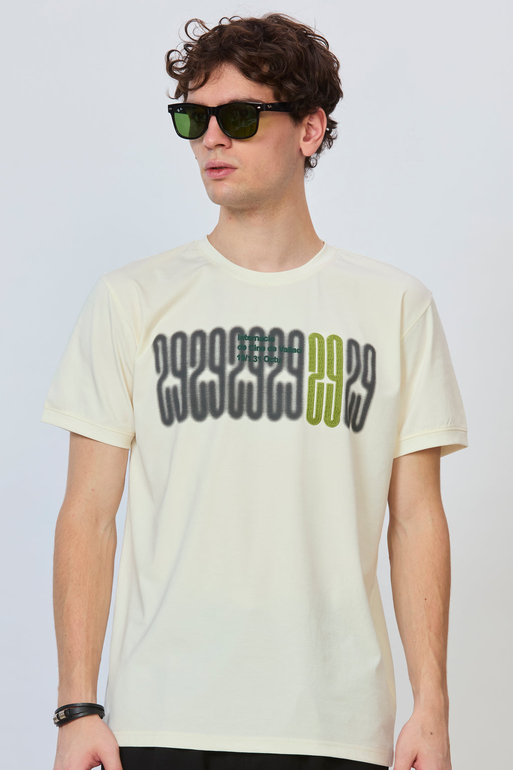 Cream Graphic Tee with Embroidered Detail