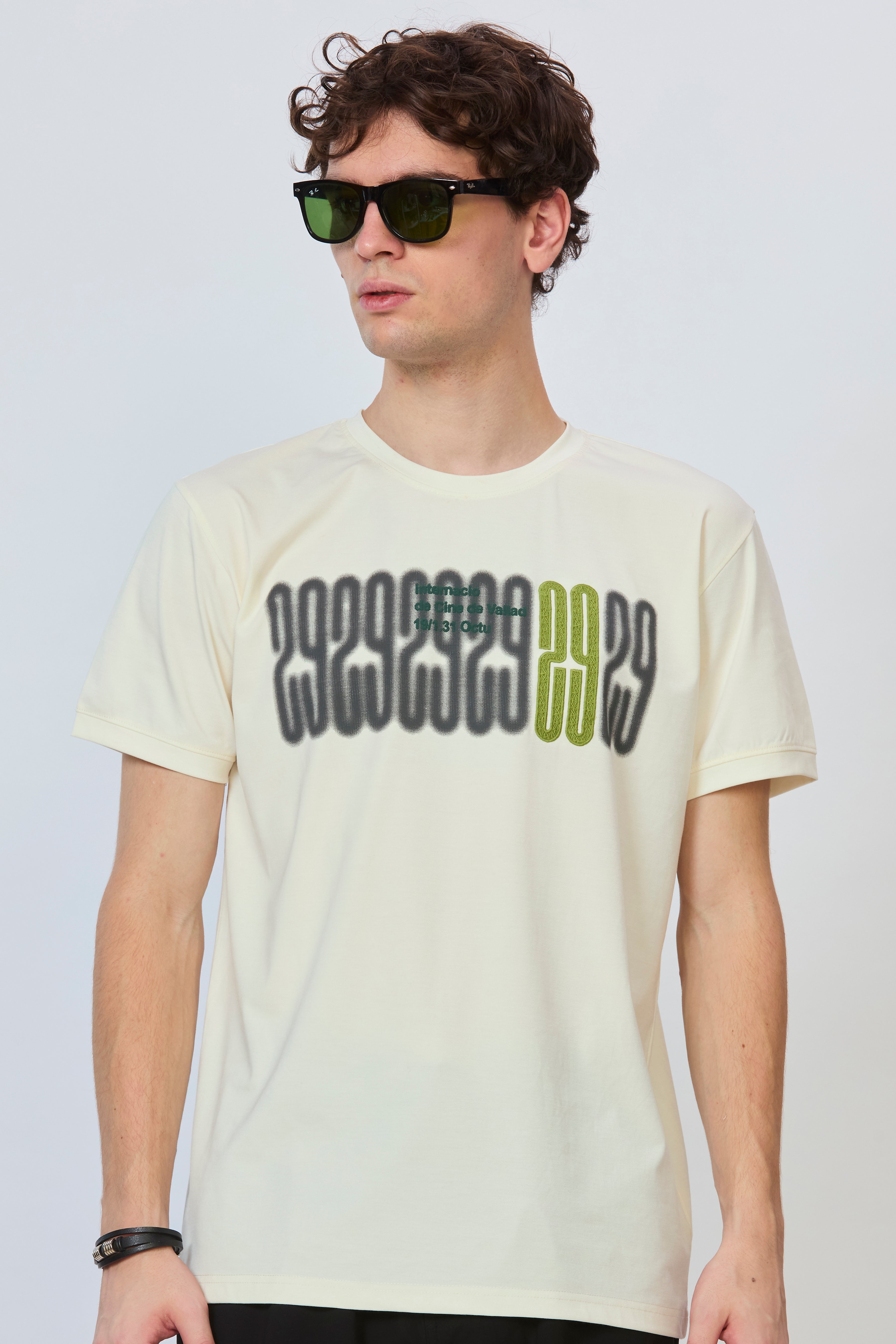 Cream Graphic Tee with Embroidered Detail