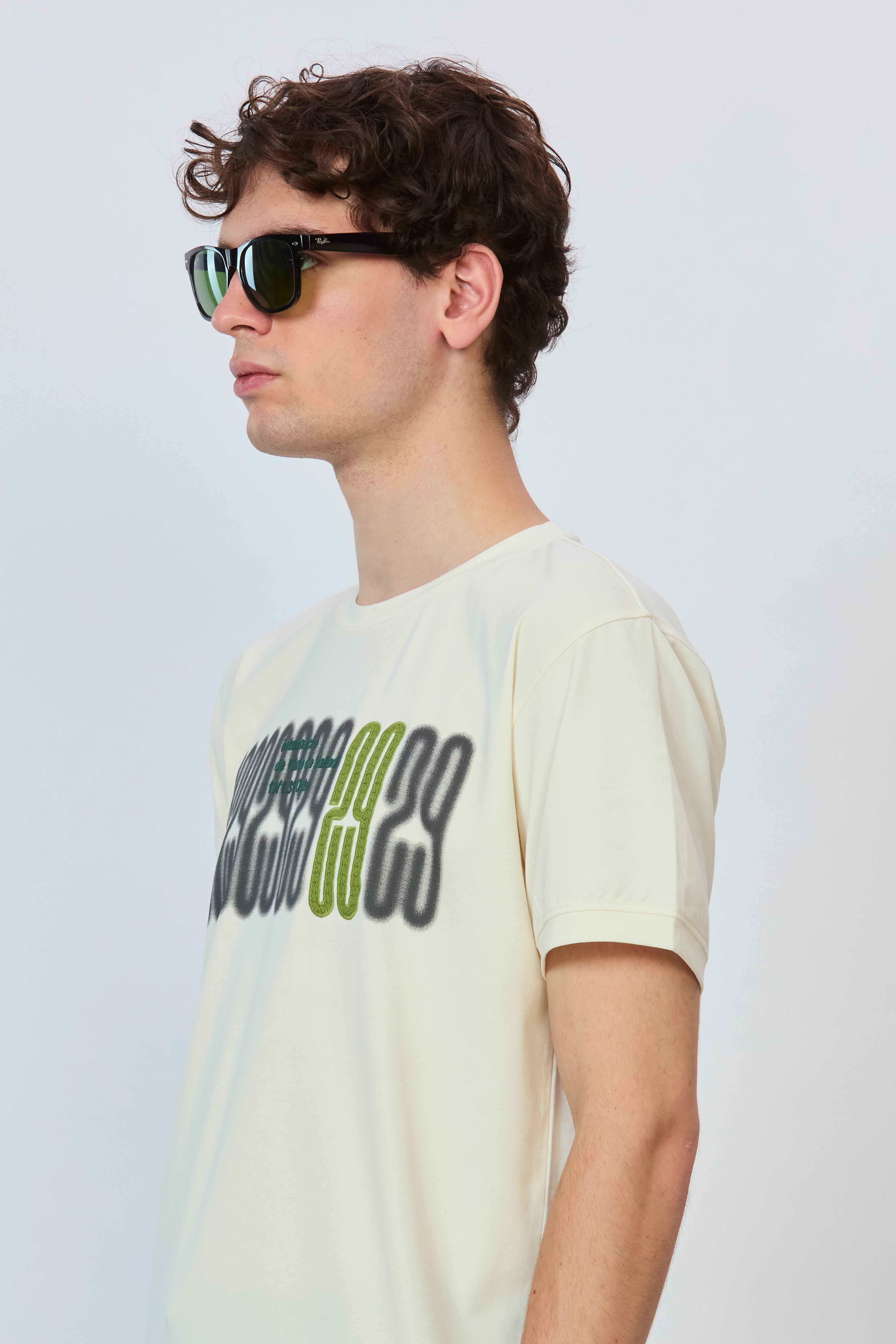 Cream Graphic Tee with Embroidered Detail