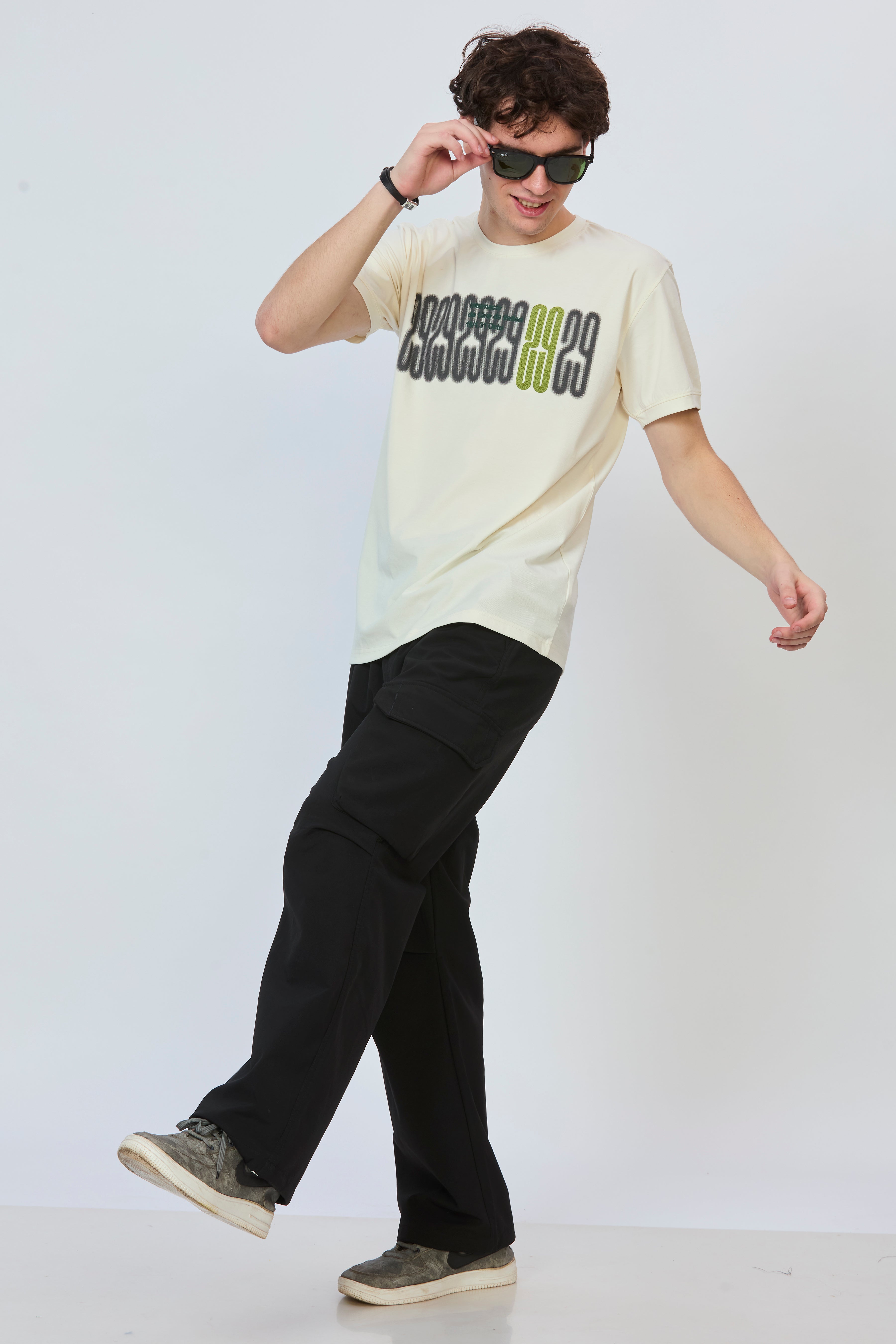 Cream Graphic Tee with Embroidered Detail