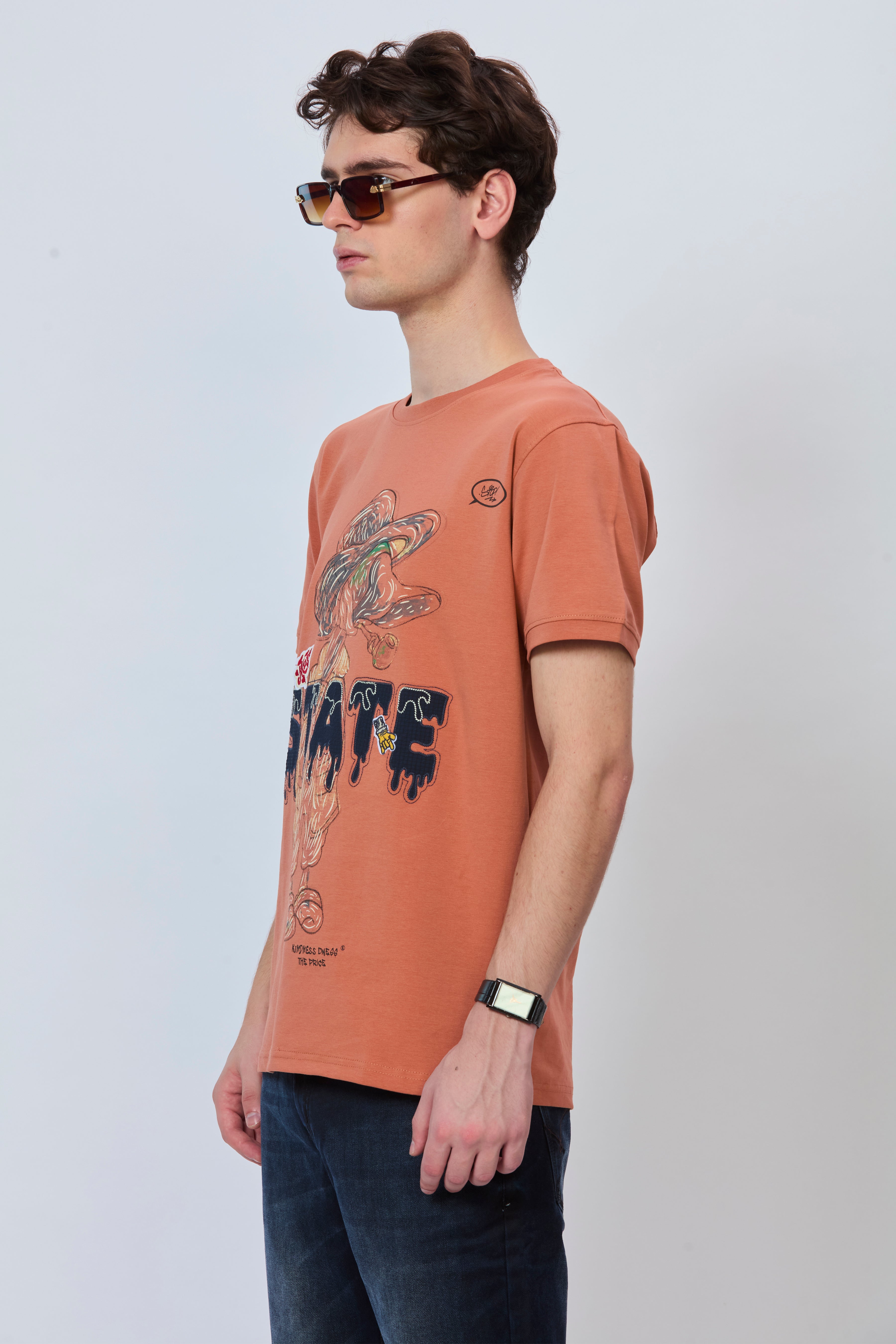 Peach Edition Graphic Embroidered T-Shirt