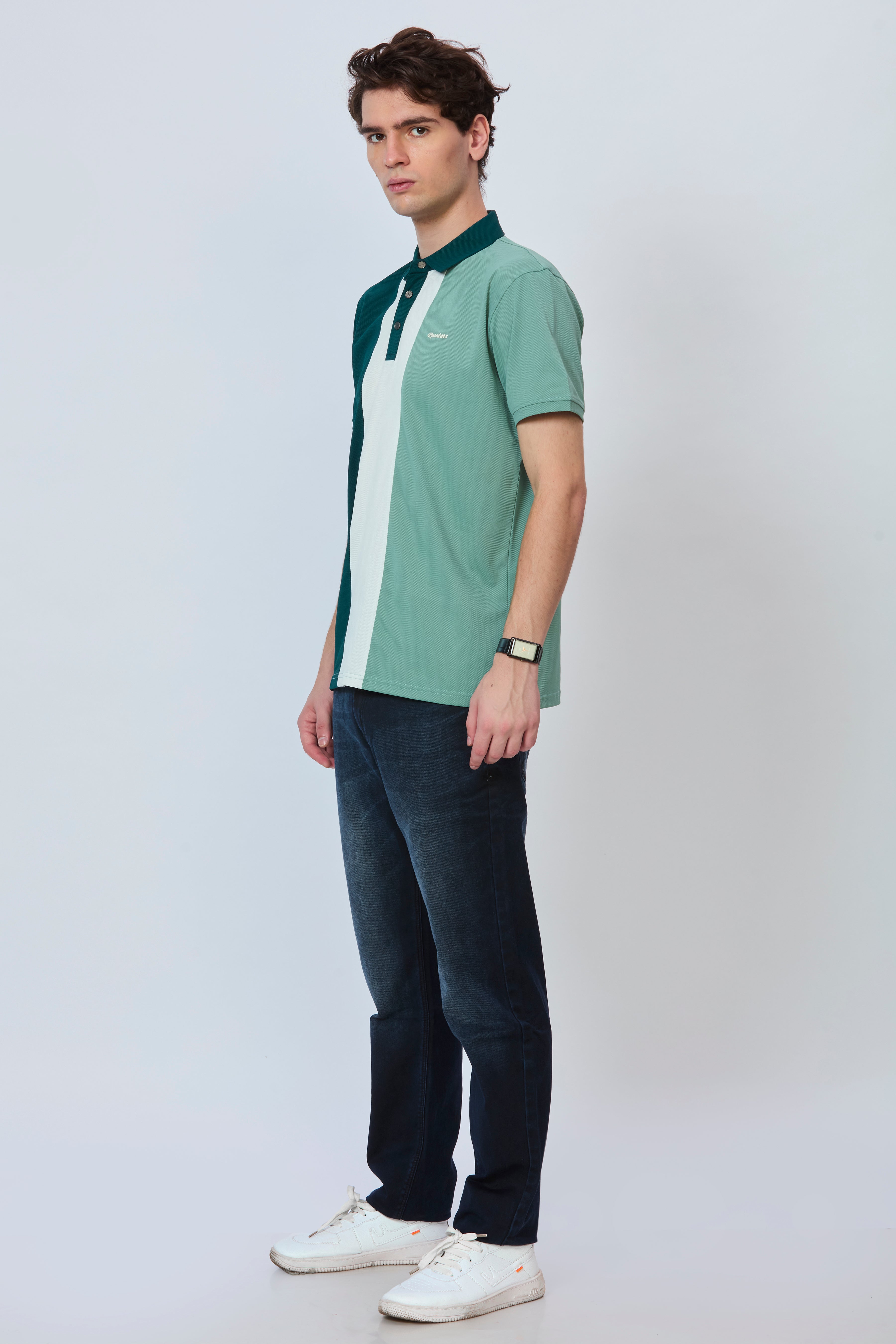 Three-Tone Contrast Panel Polo