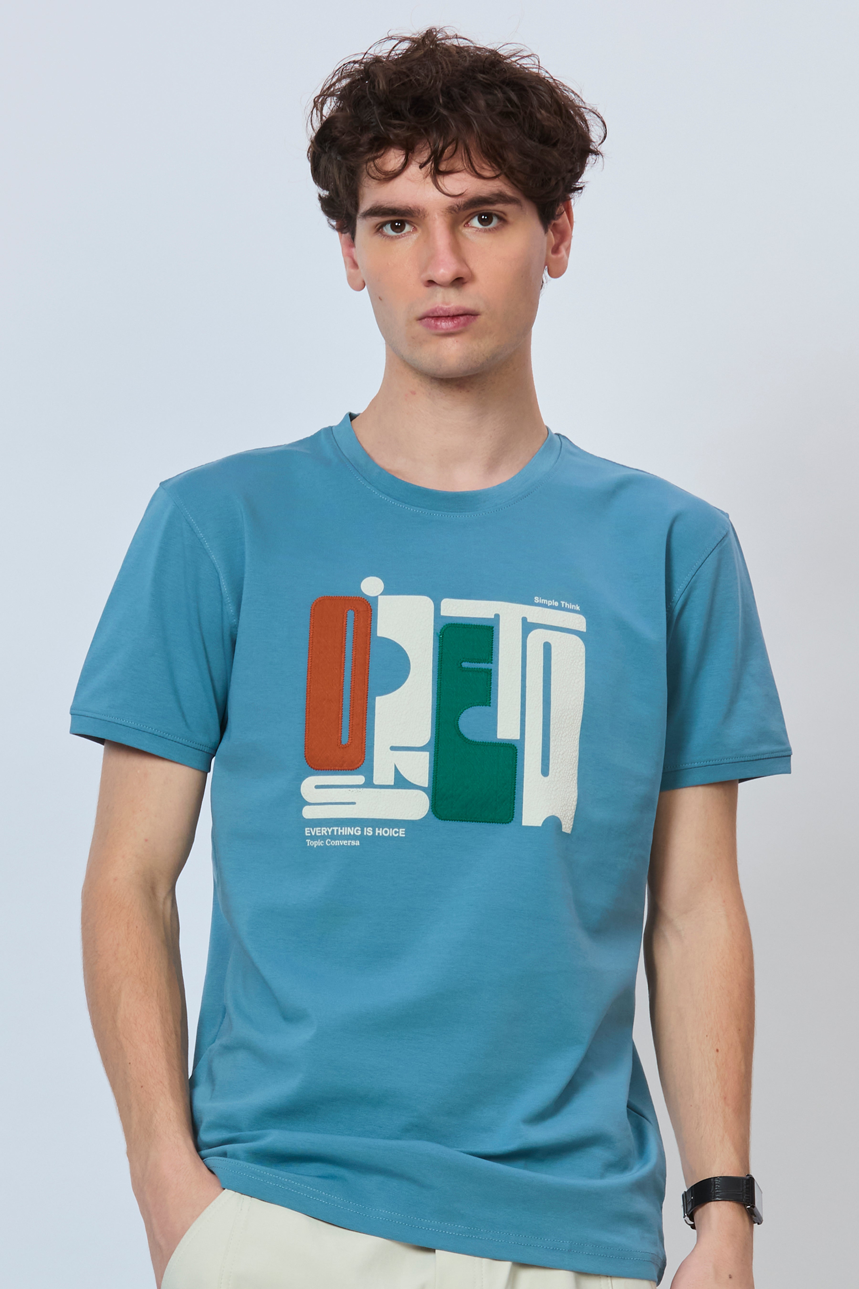 Premium Light Blue Embroidered Fashion Tee