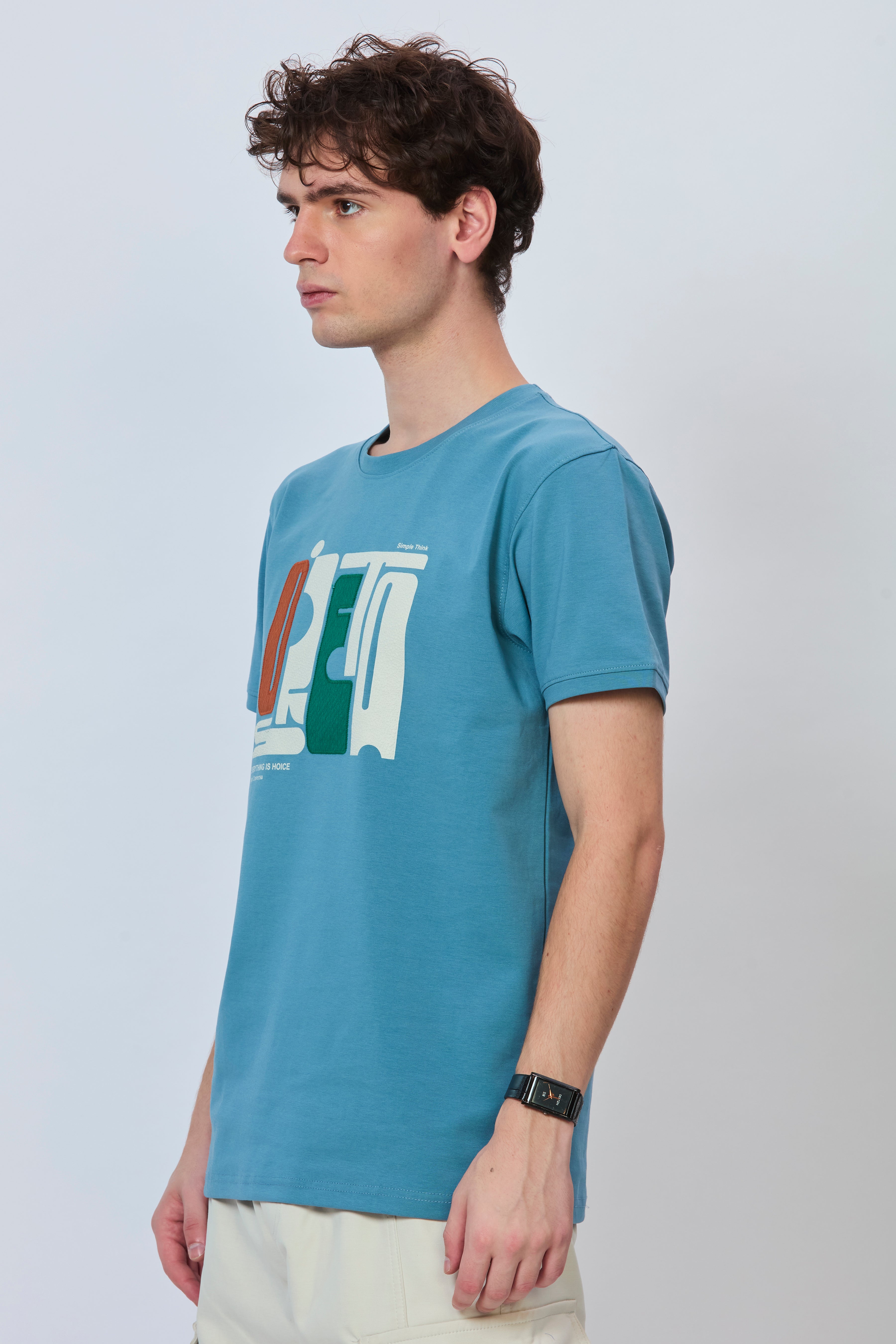 Premium Light Blue Embroidered Fashion Tee