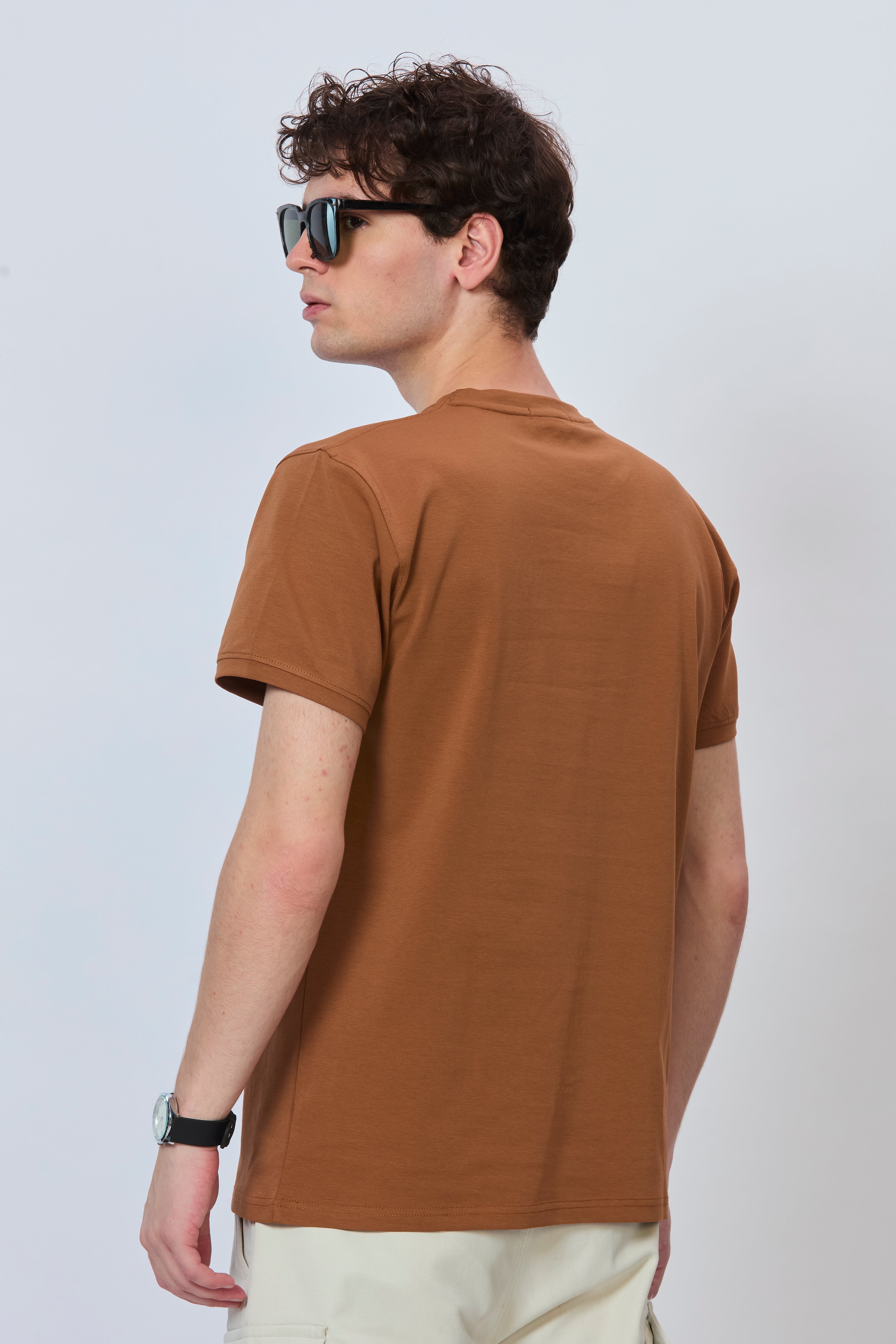 Minimalist Rust Cotton Tee with Pocket Design