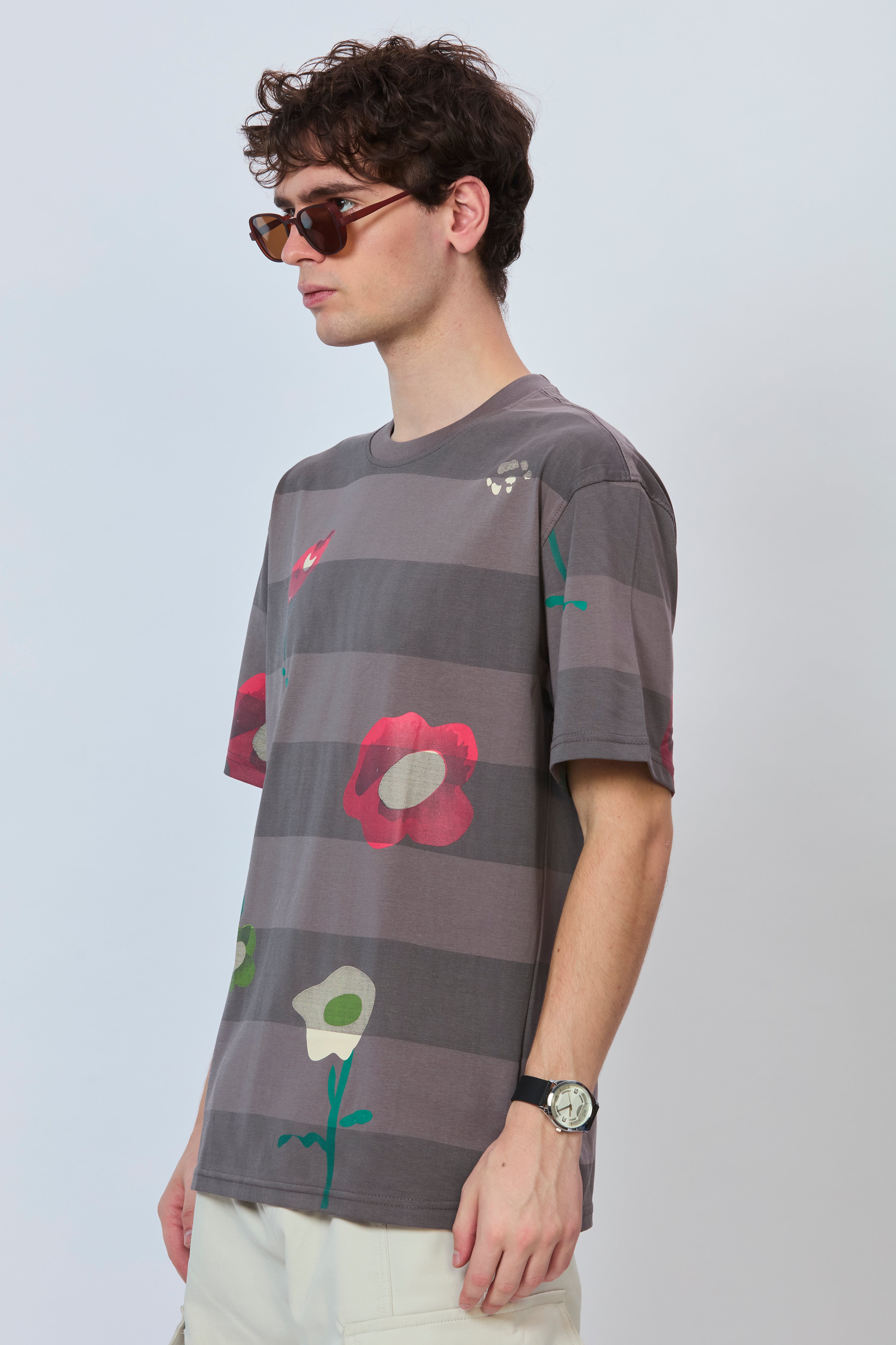 All Over Print Grey Cotton Tee