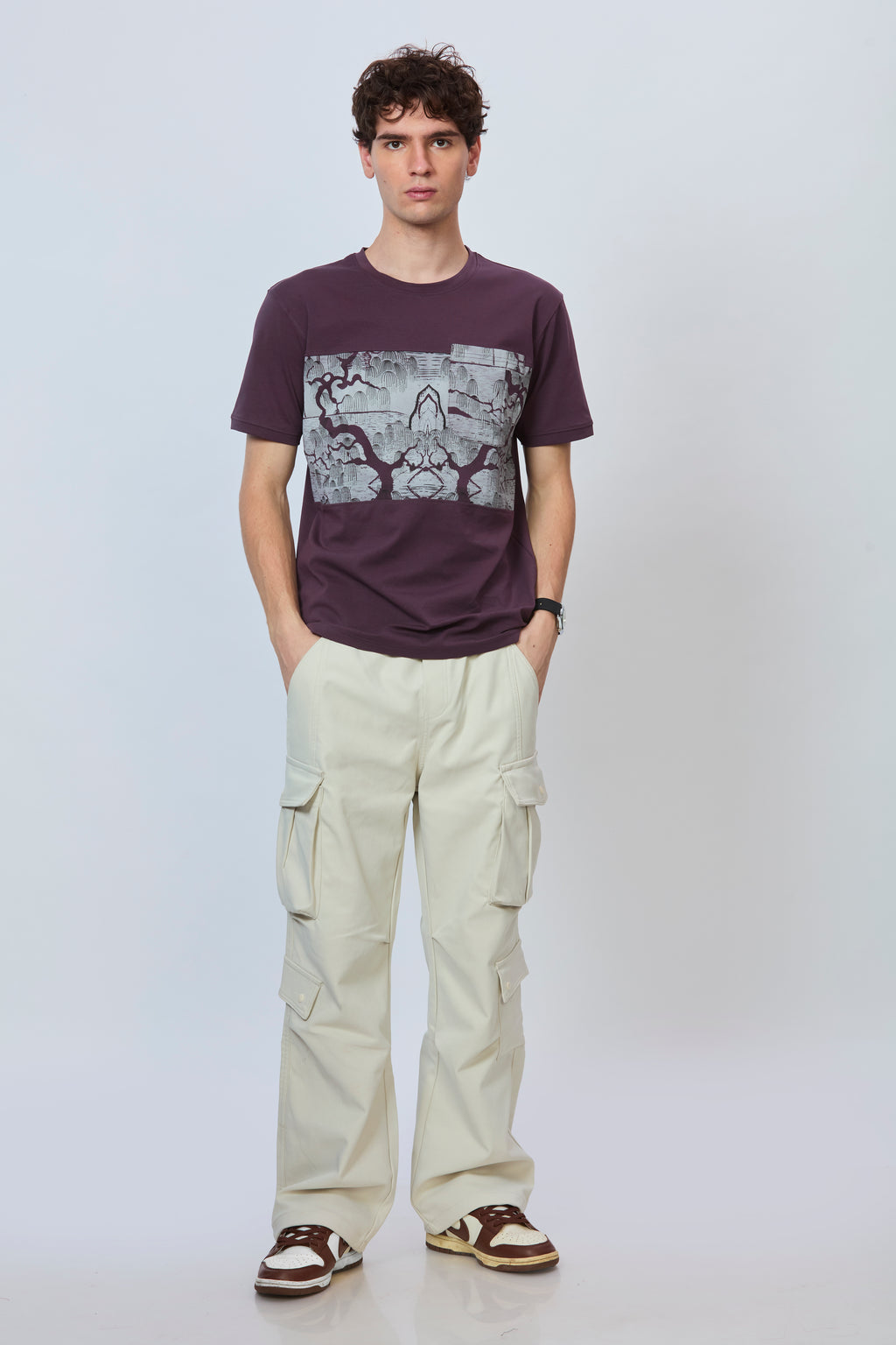 Midnight Violet Streetwear Tee with Grey Accents