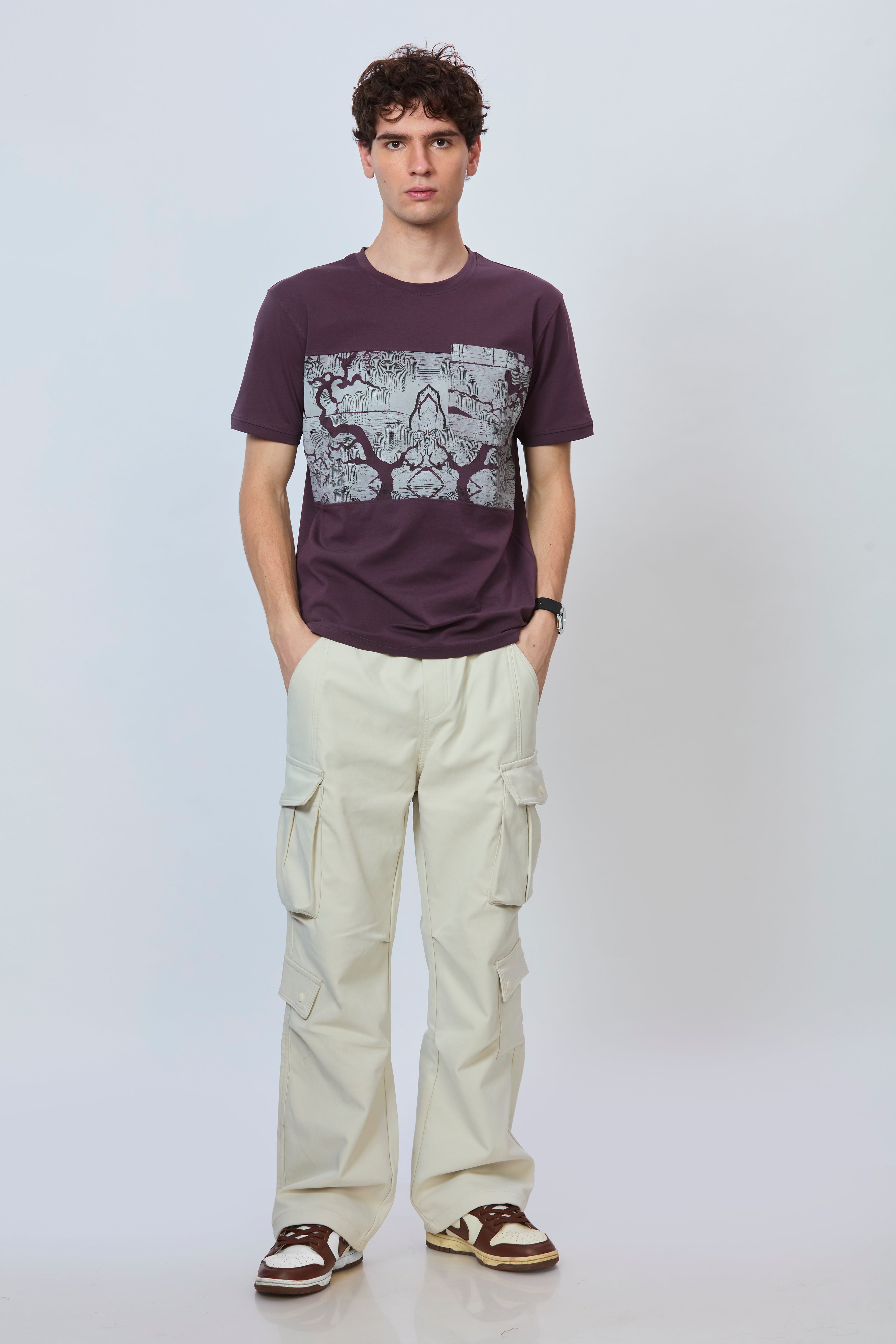 Midnight Violet Streetwear Tee with Grey Accents