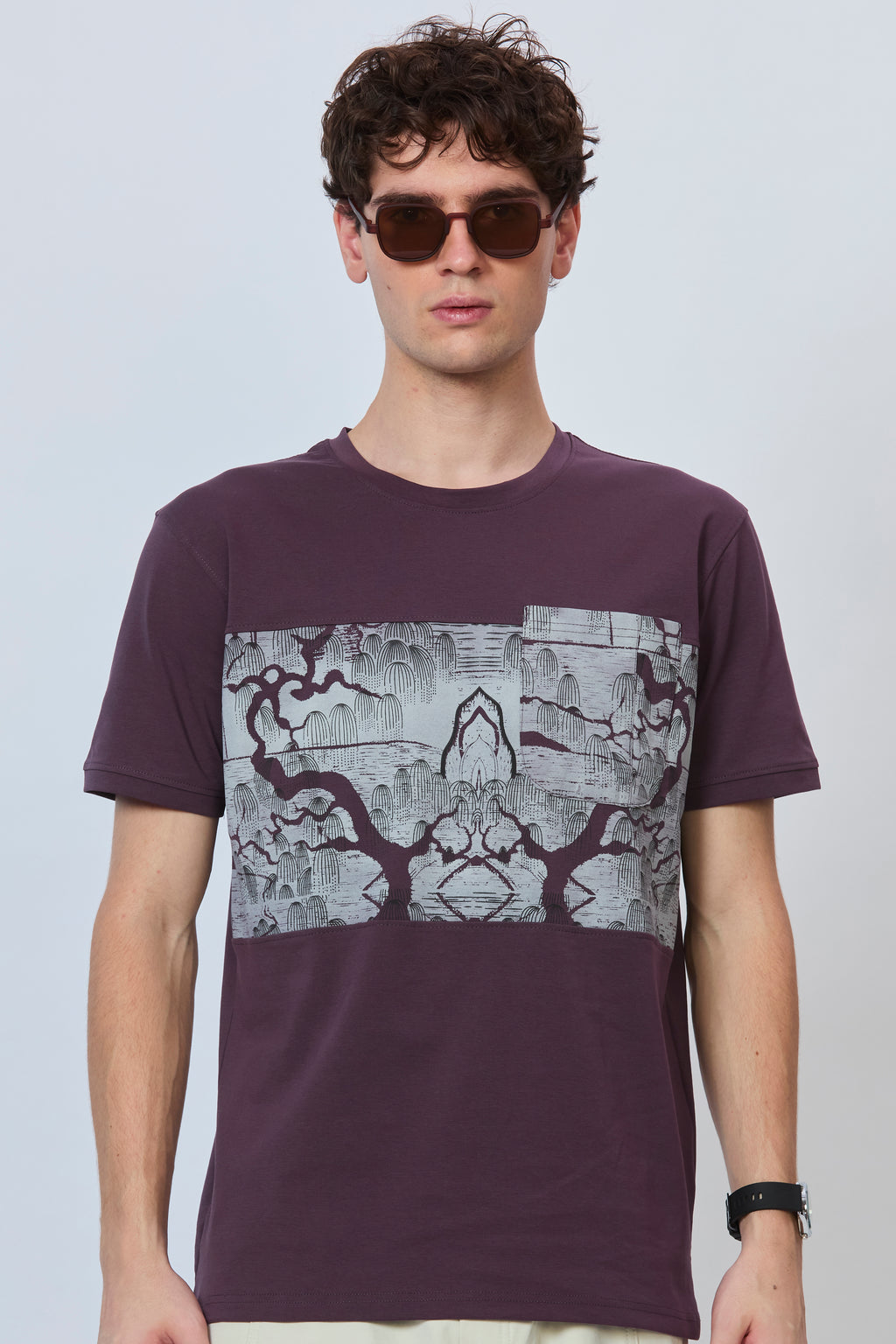 Midnight Violet Streetwear Tee with Grey Accents